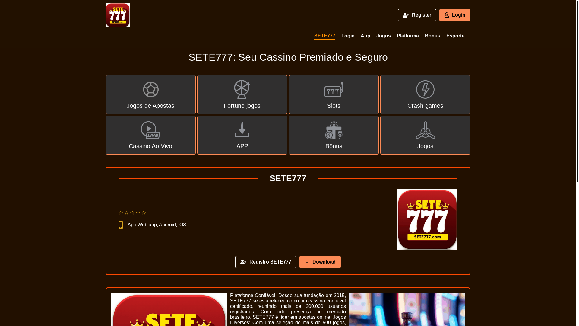 website screenshot of https://sete777b.com/
