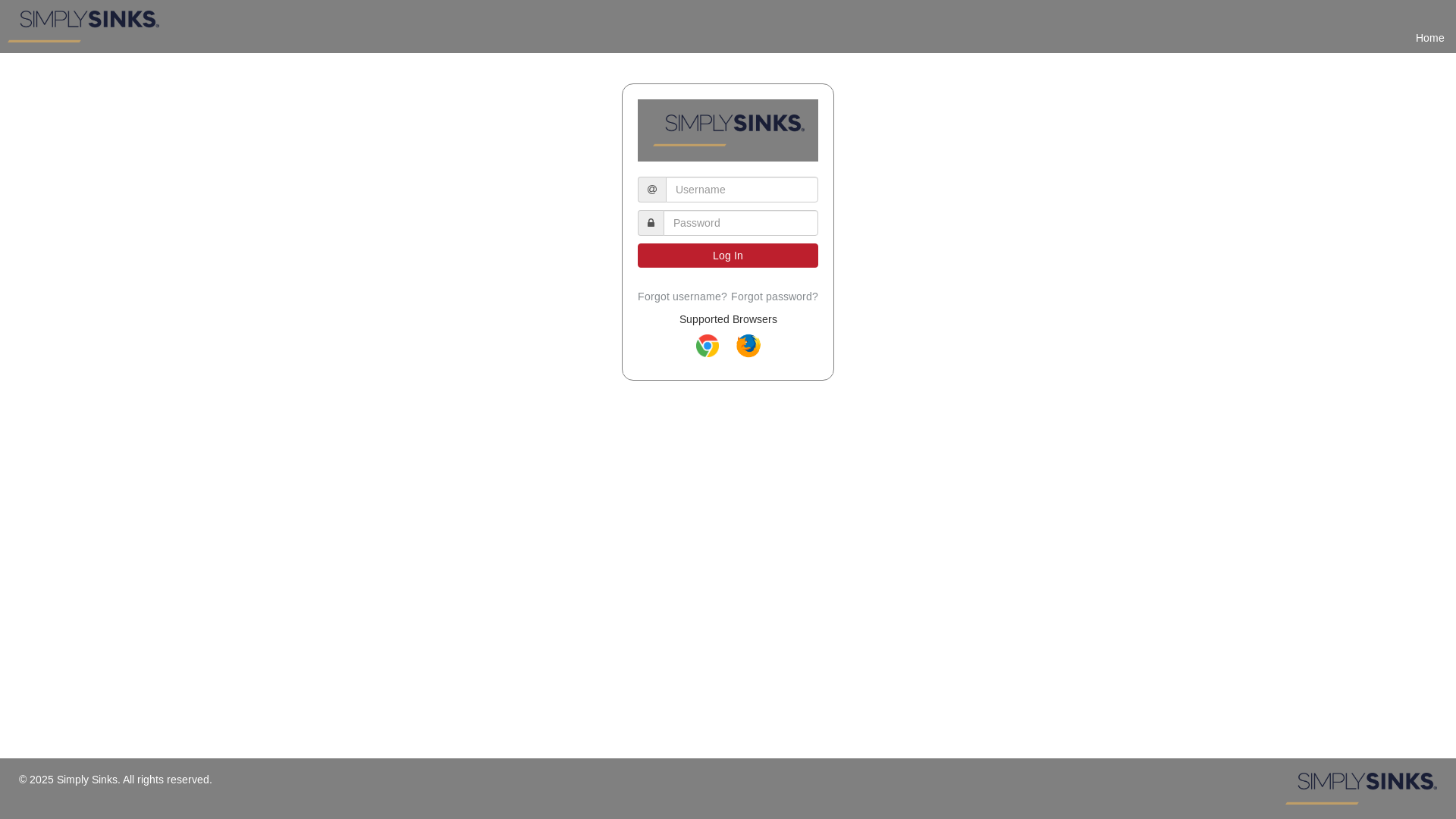 website screenshot of https://crm.simplysinksusa.com/