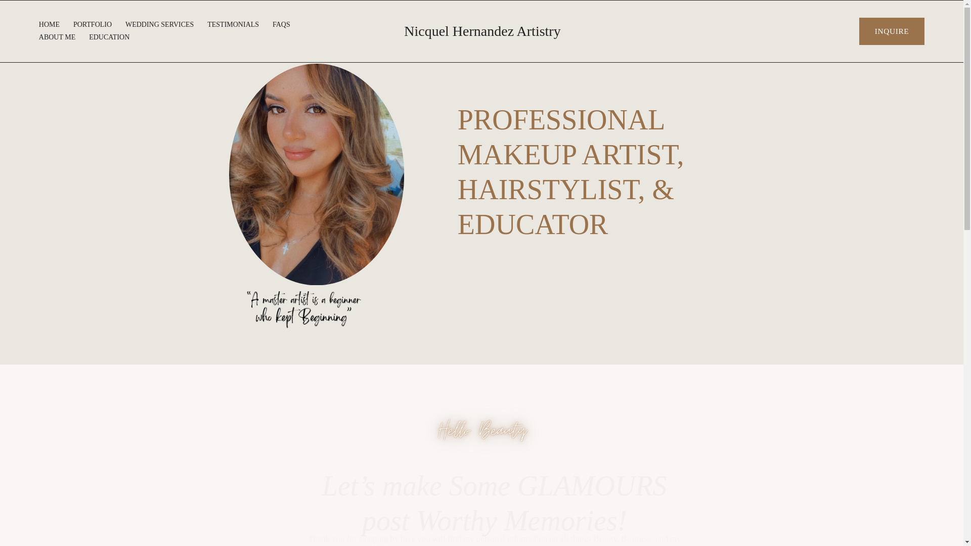 website screenshot of https://nicquelartistry.com/