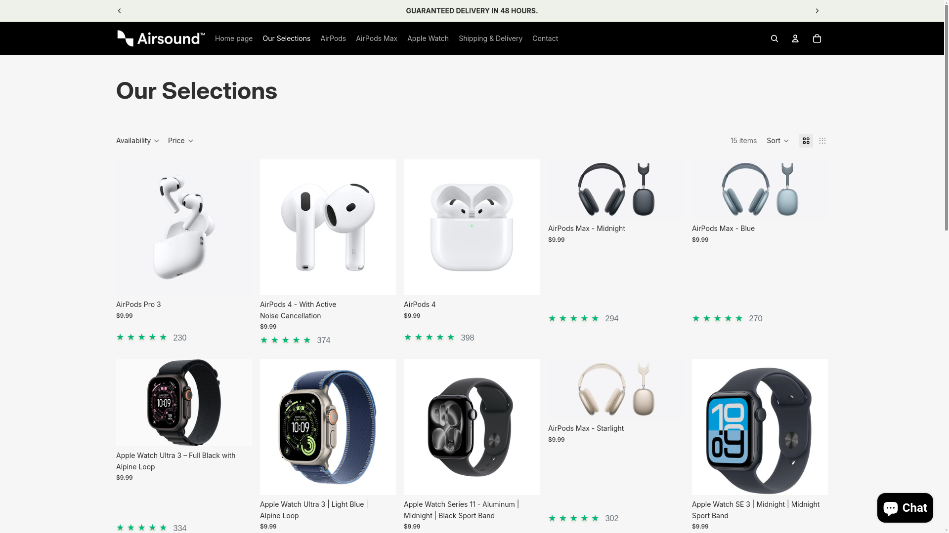 website screenshot of https://airsoundplus.com/collections/our-selections?utm_id=6897536939403&page=1