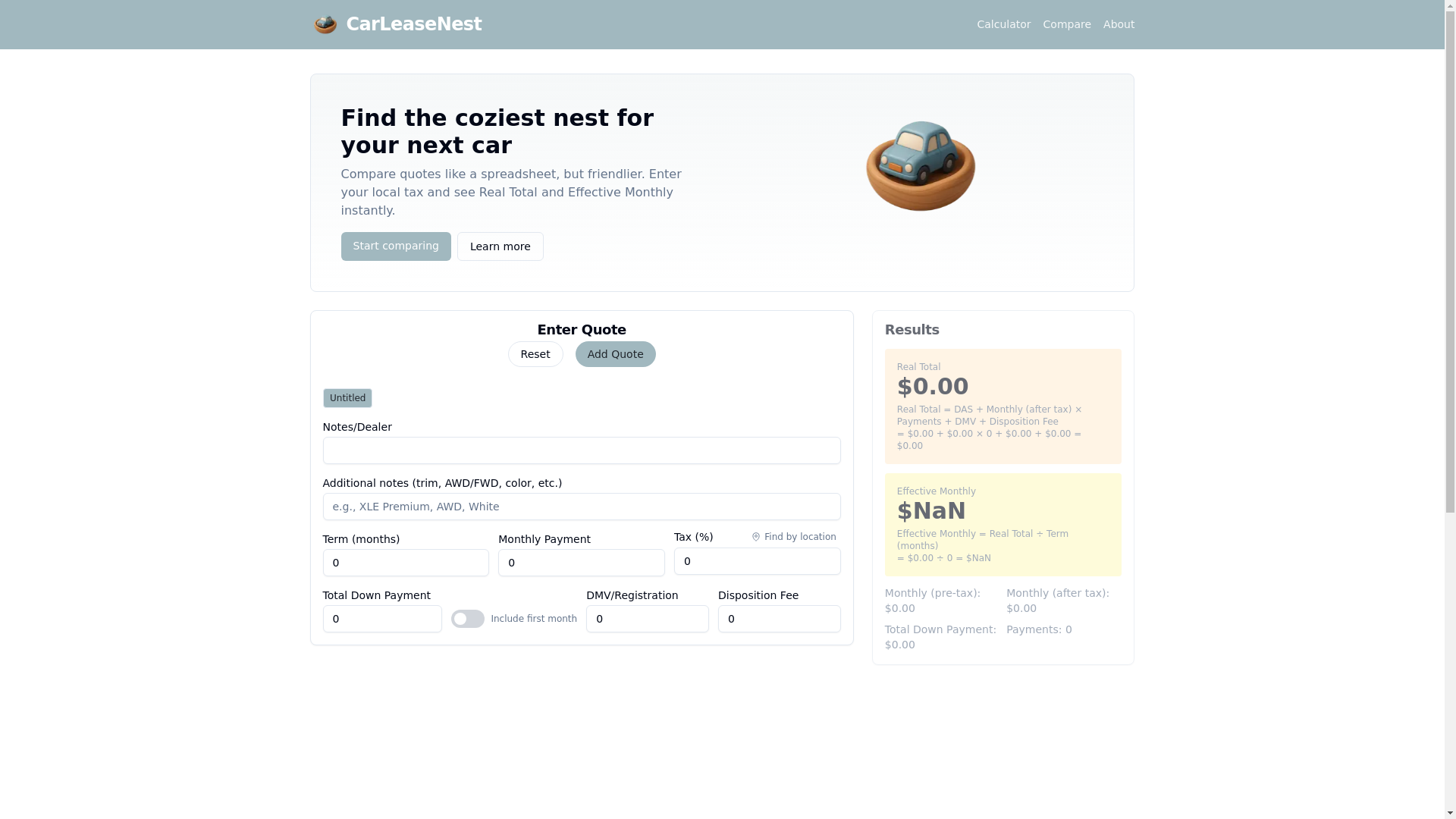 website screenshot of https://carleasenest.com/
