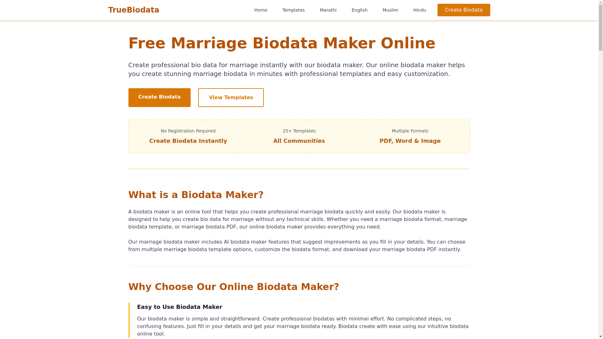 website screenshot of https://truebiodata.pages.dev/
