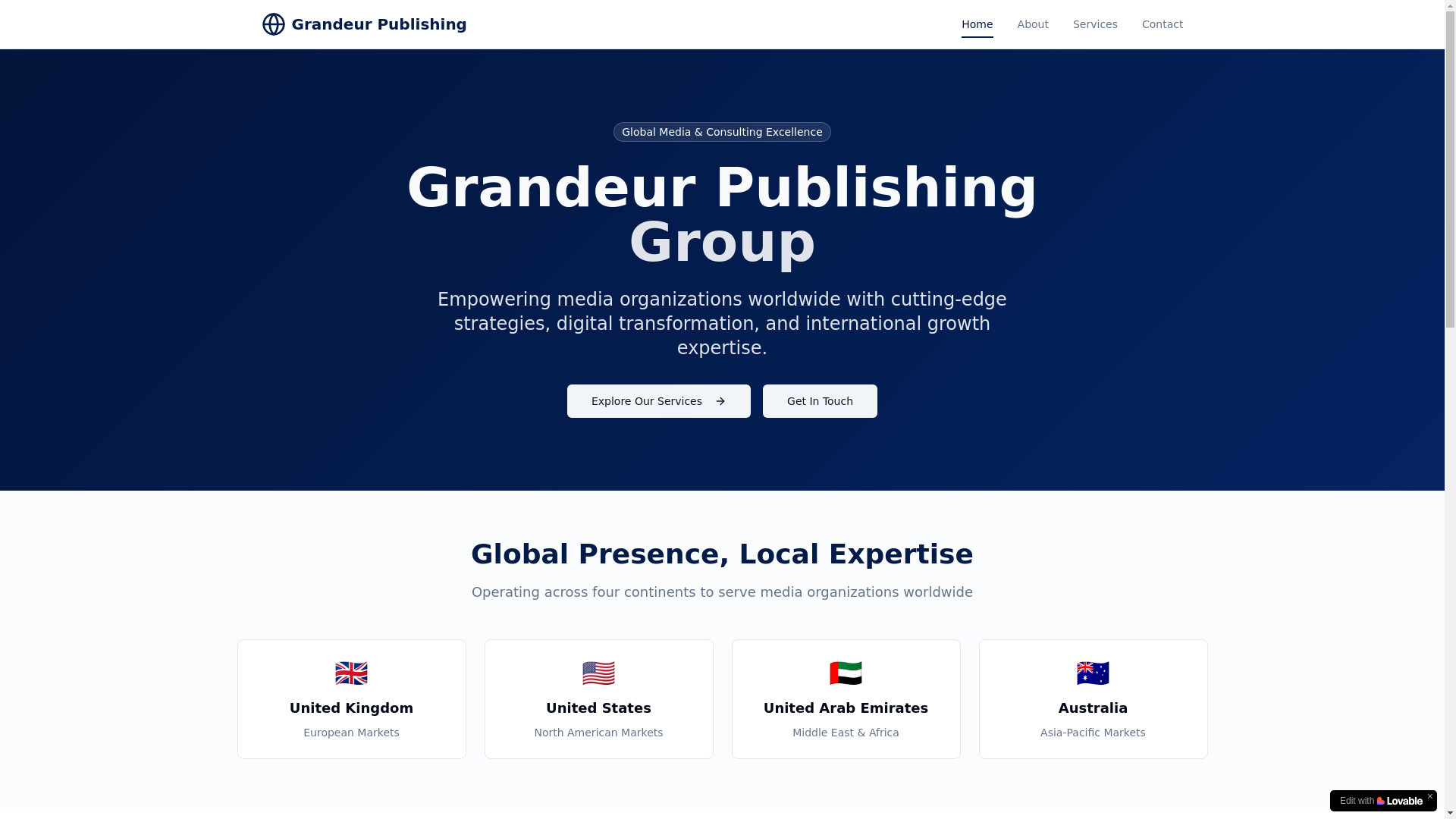 website screenshot of https://grandeurpublishing.org/