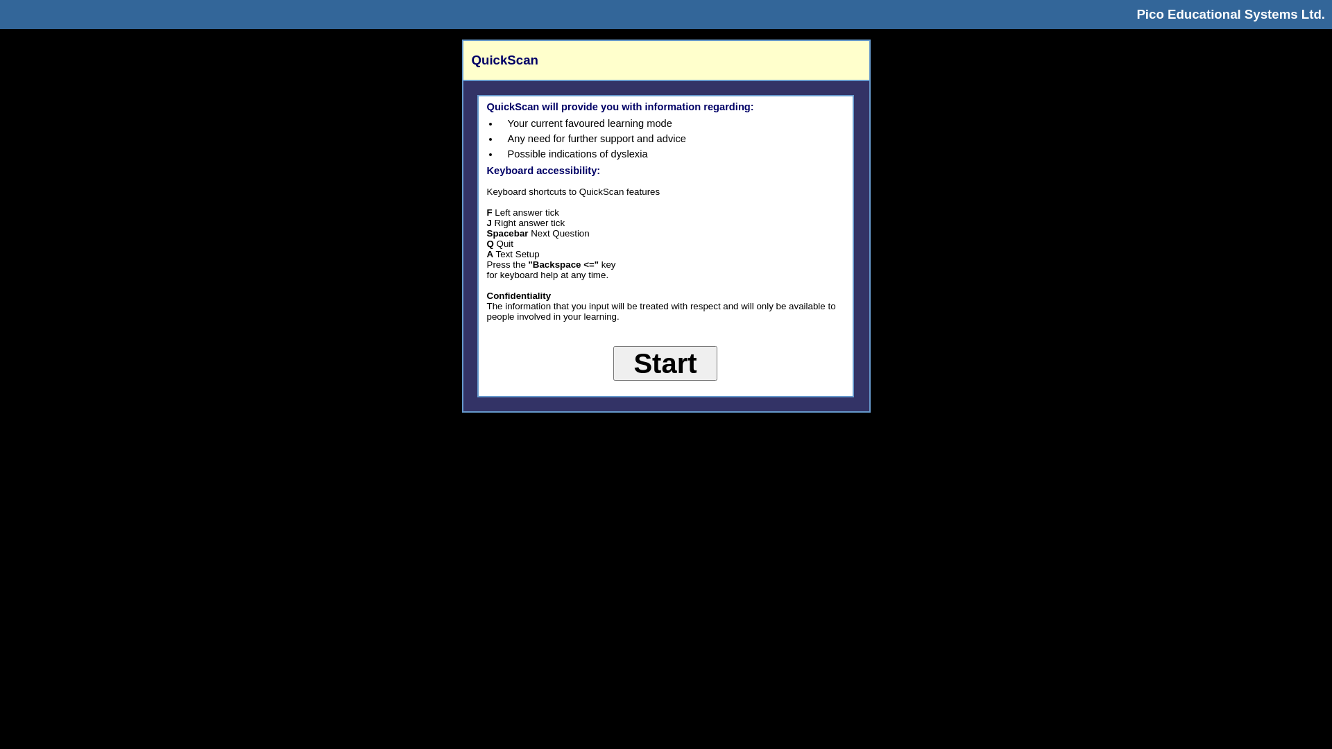 website screenshot of https://quickscan.me.uk/QS23/MDPP/QSStart.htm