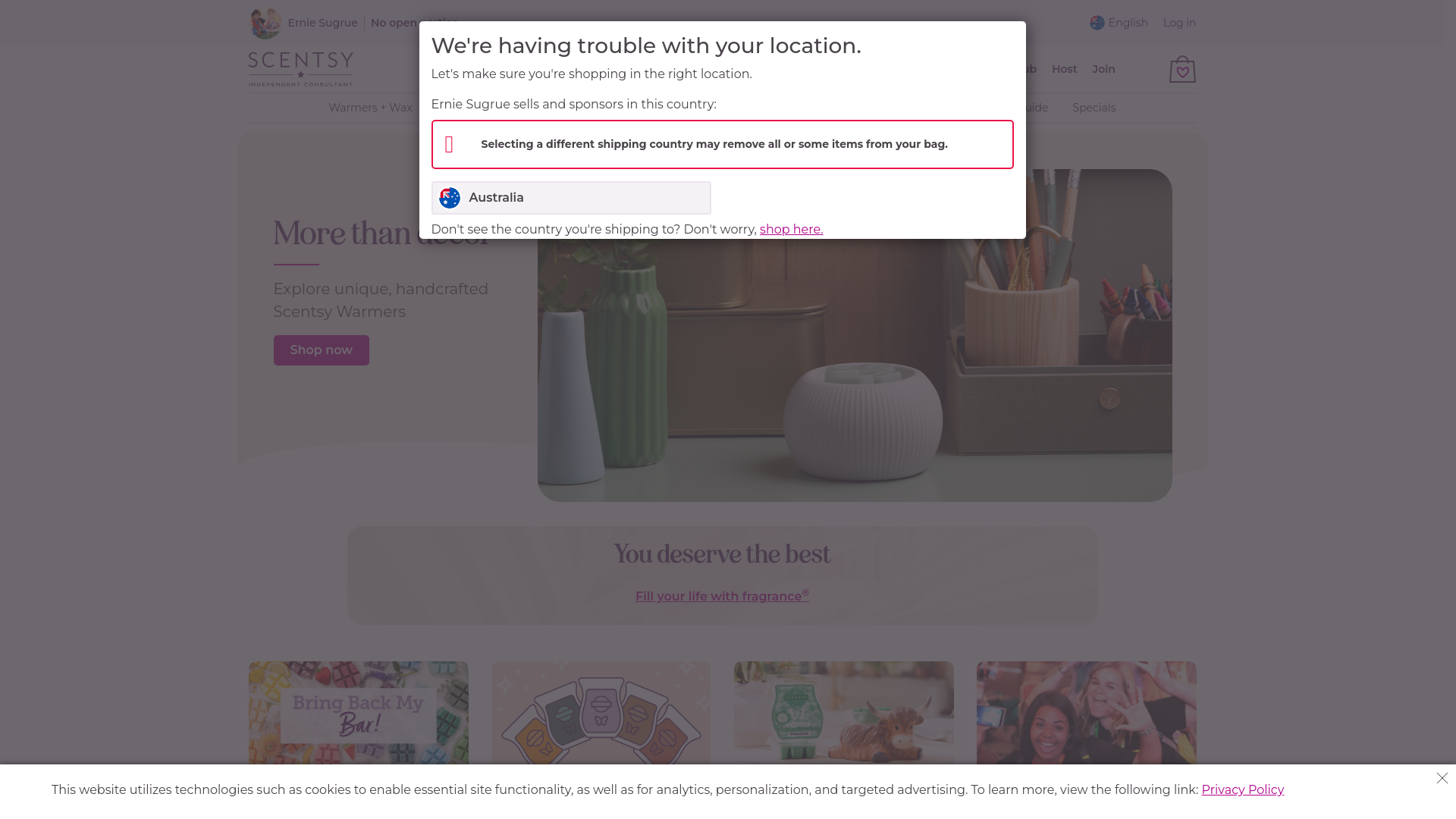 website screenshot of https://myscentsy.store/