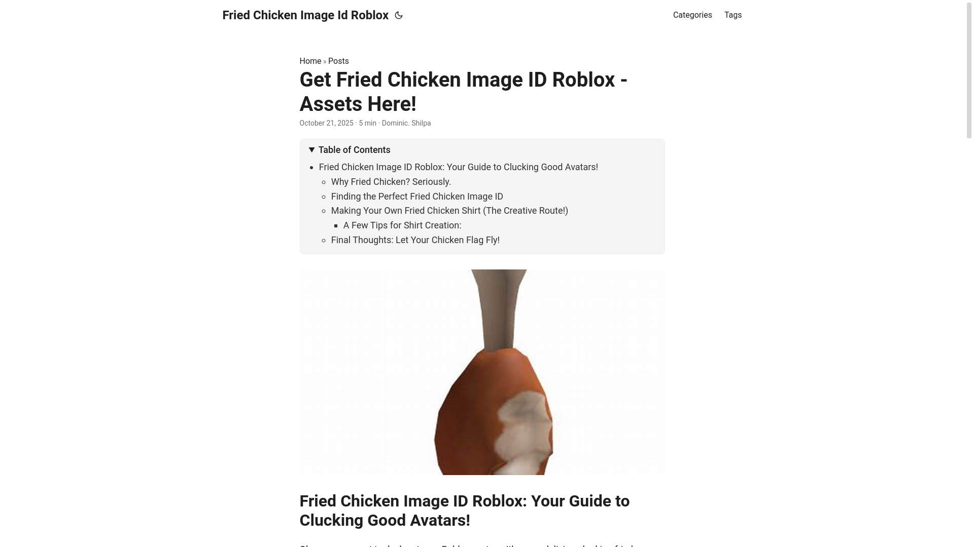 website screenshot of https://fried-chicken-image-id-roblox.pages.dev/