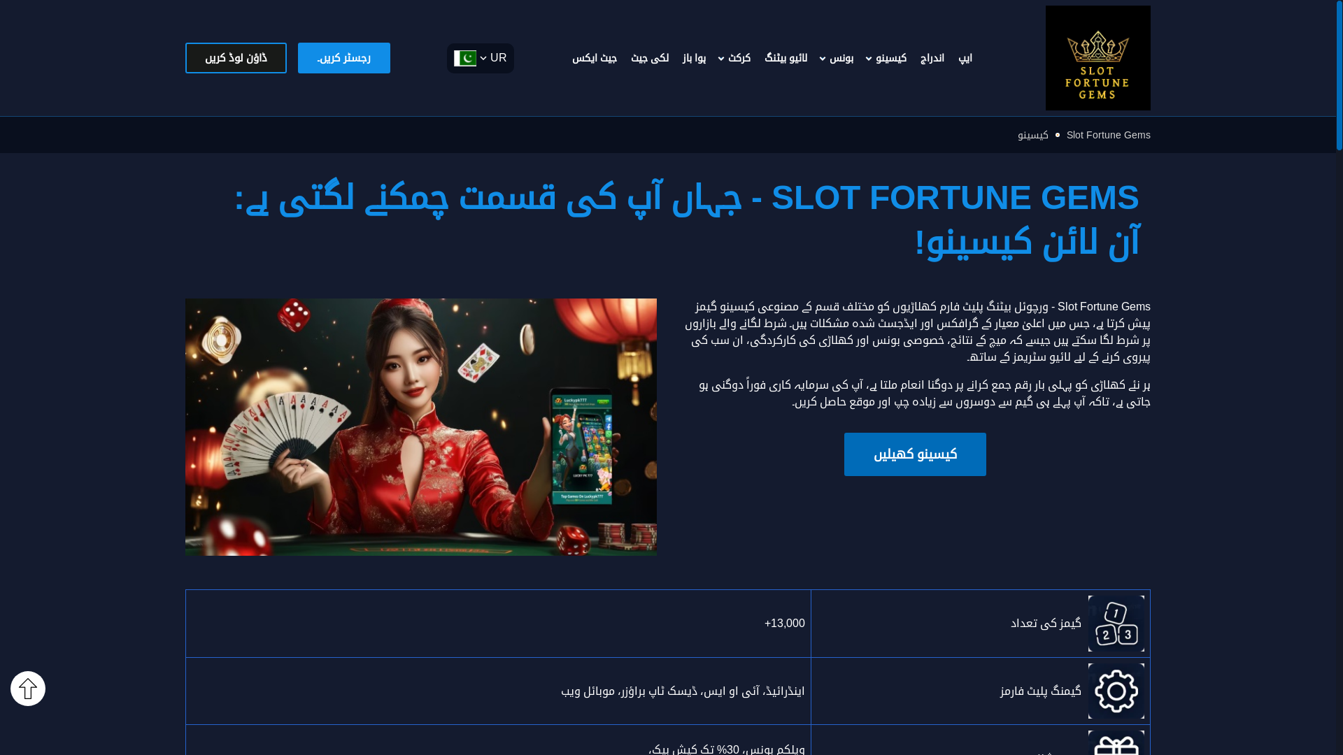 website screenshot of https://pk-slotfortunegems.com/