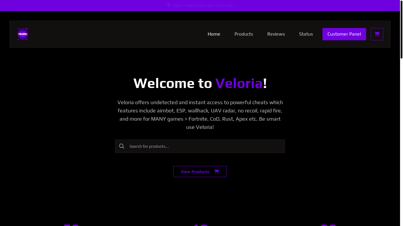 website screenshot of https://veloria.wtf/