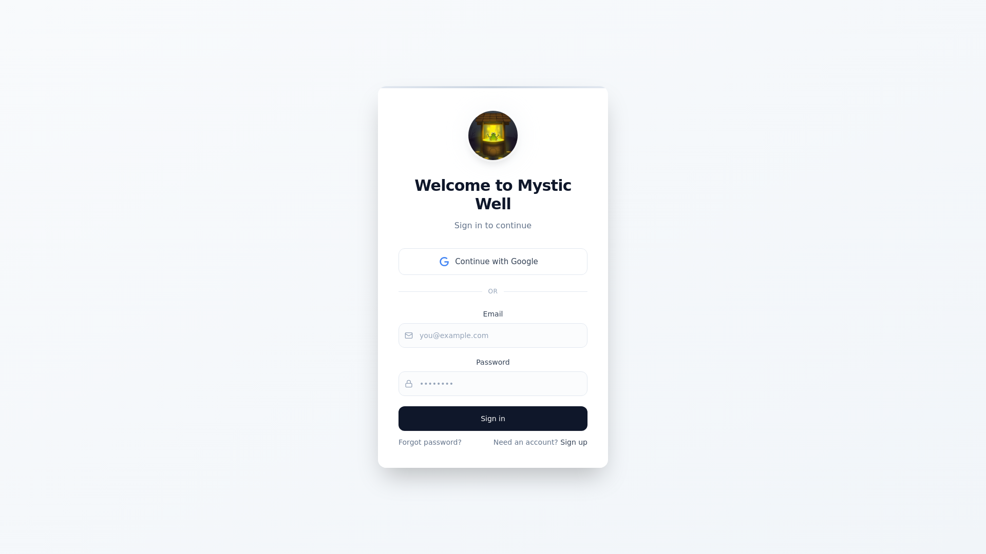 website screenshot of https://mysticwell.io/