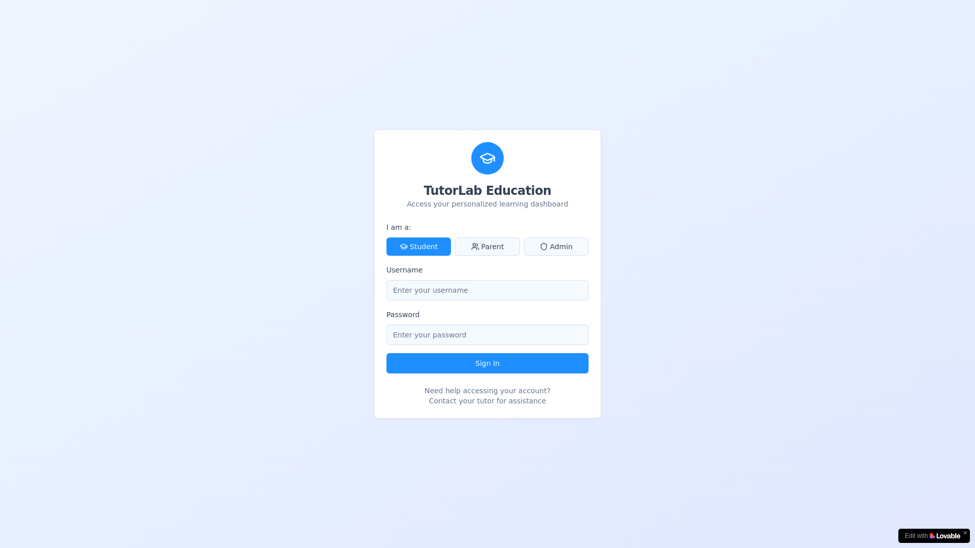 website screenshot of https://tutorlabdashboard.com/