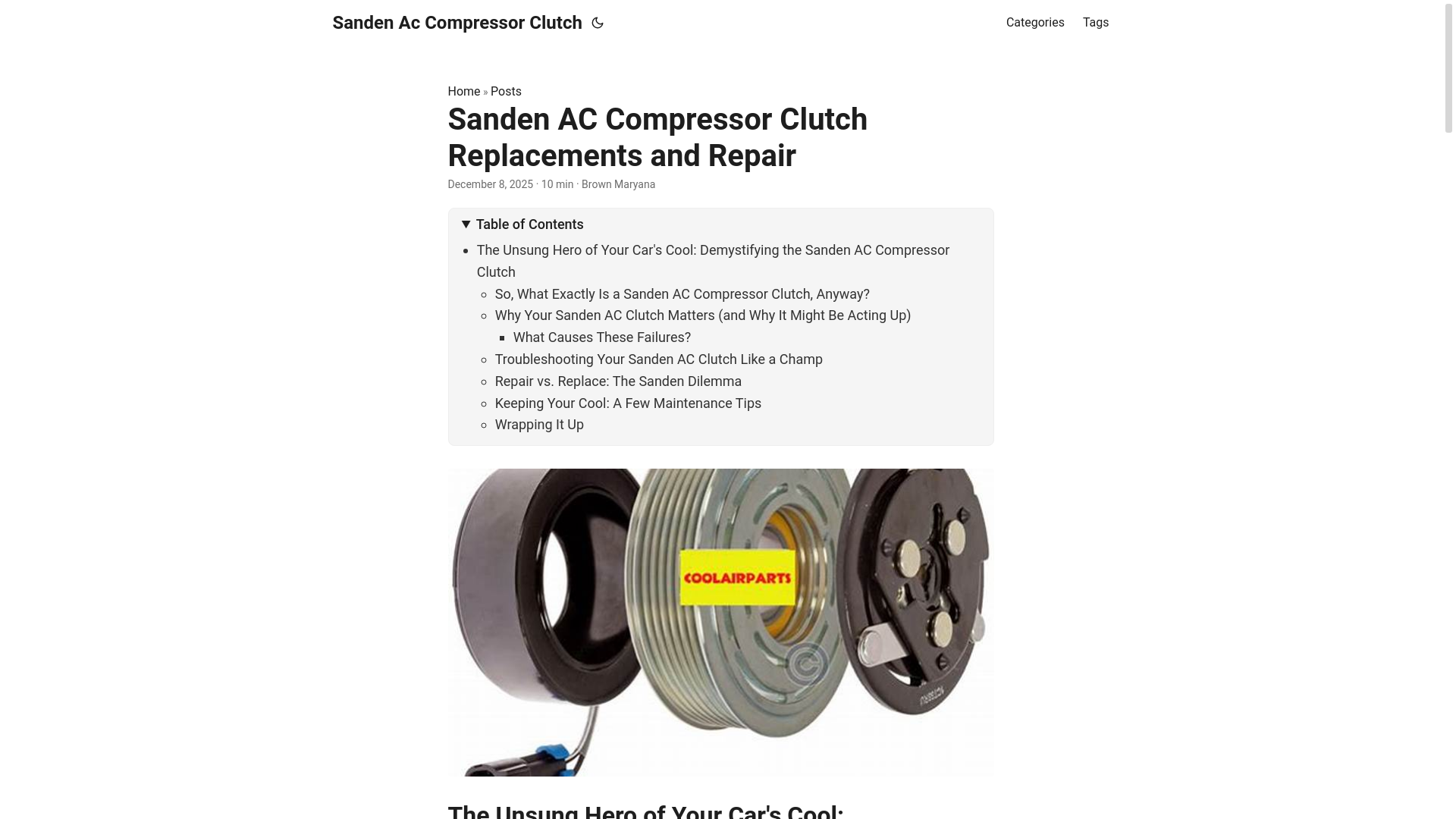 website screenshot of https://sandenaccompressorclutch.pages.dev/