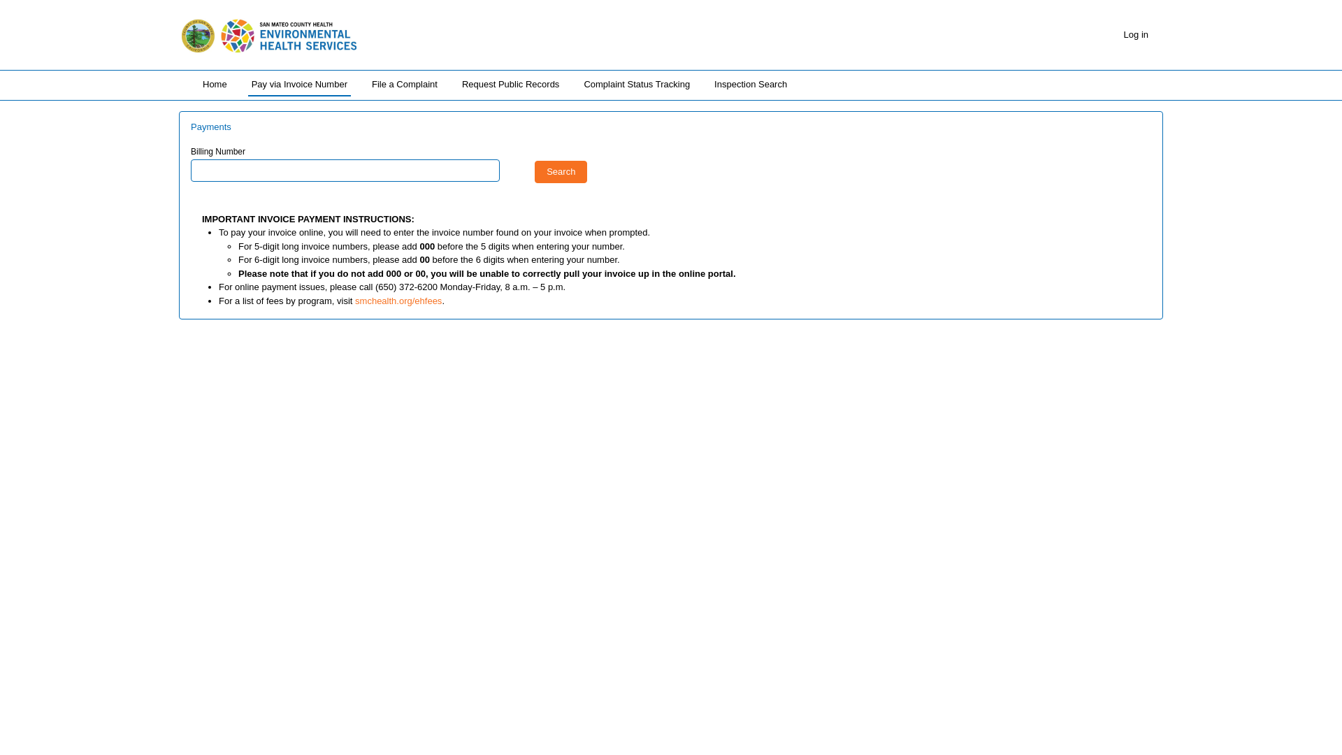 website screenshot of https://smcehs.my.site.com/s/payments