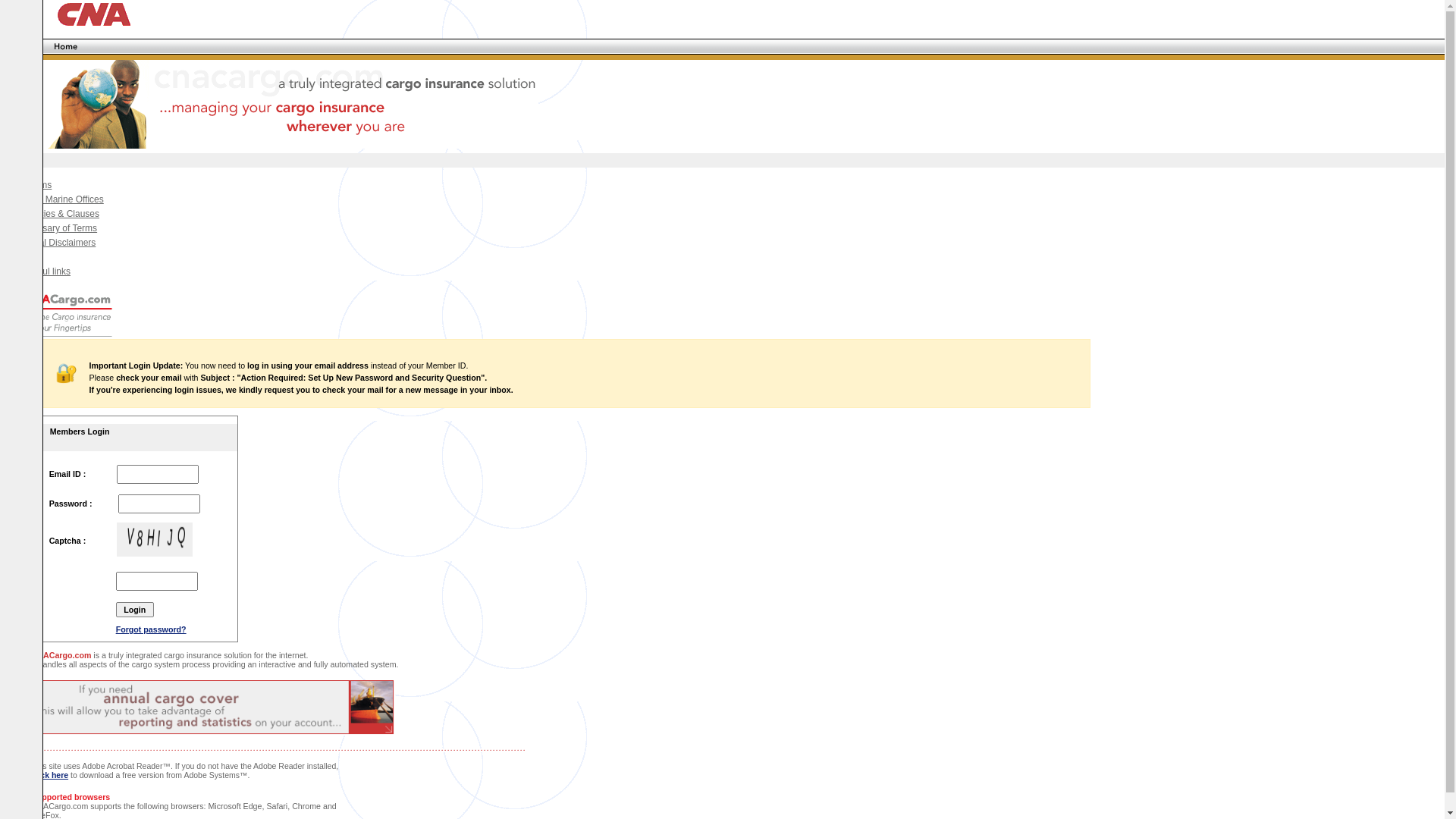 website screenshot of https://www.cnacargo.com/home