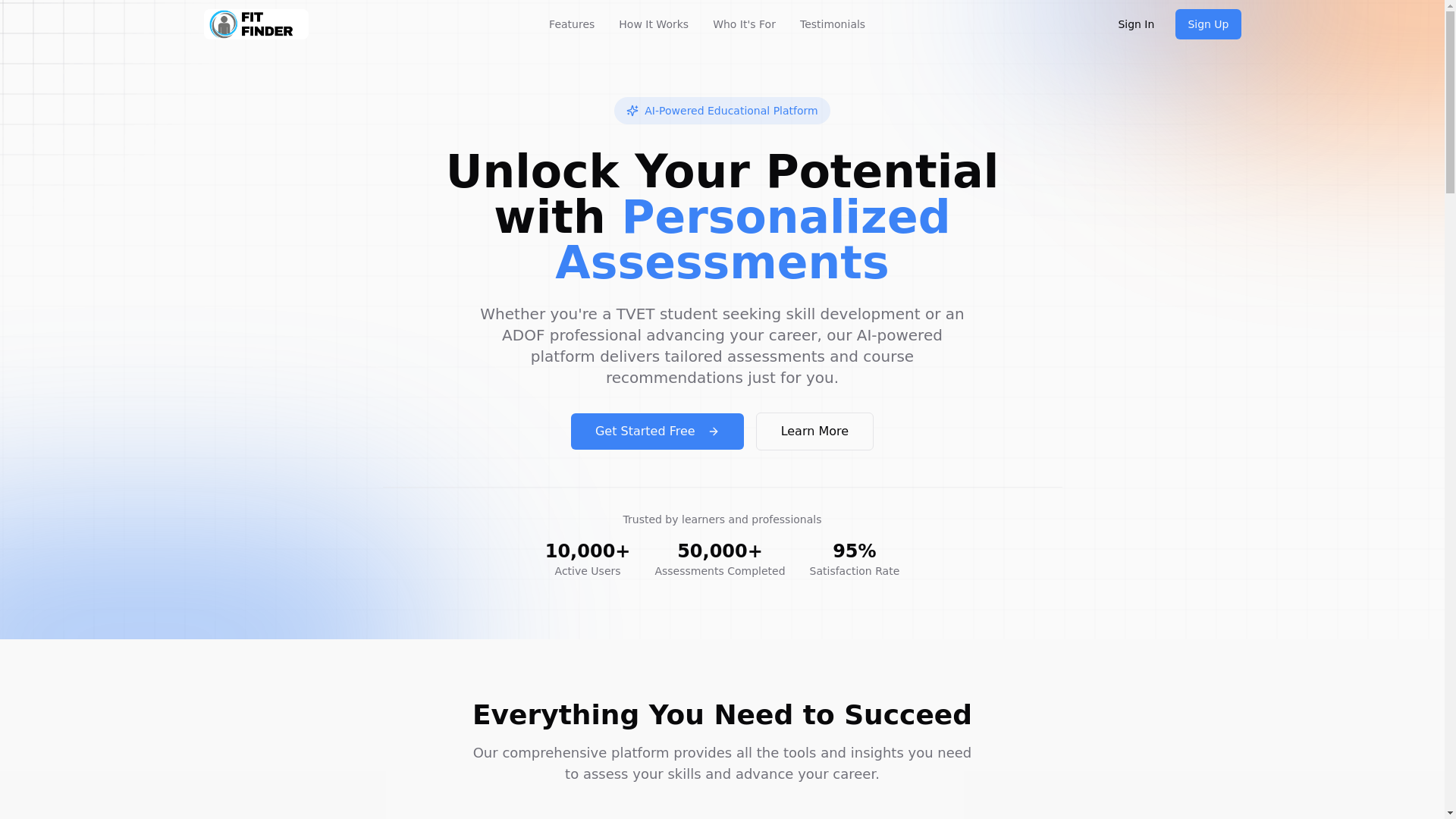 website screenshot of https://fitfind.me/