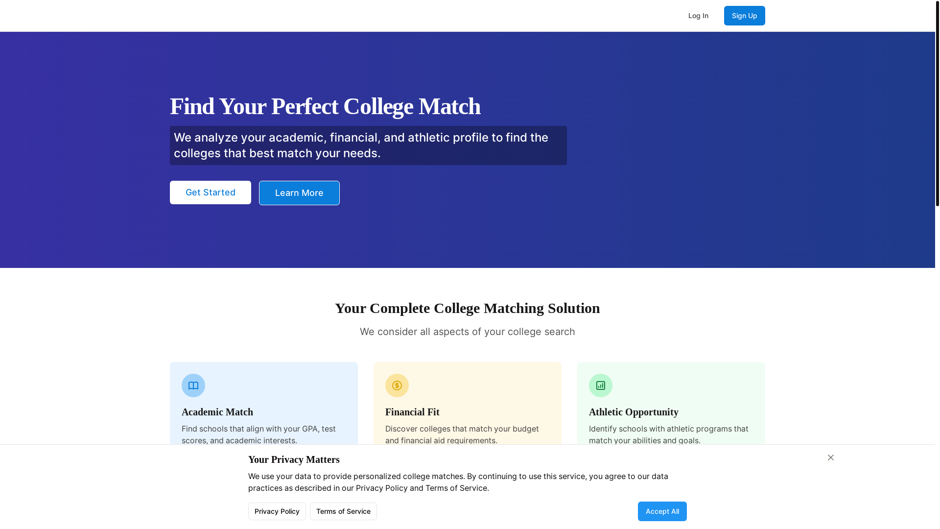 website screenshot of https://collegematchforballers.com/