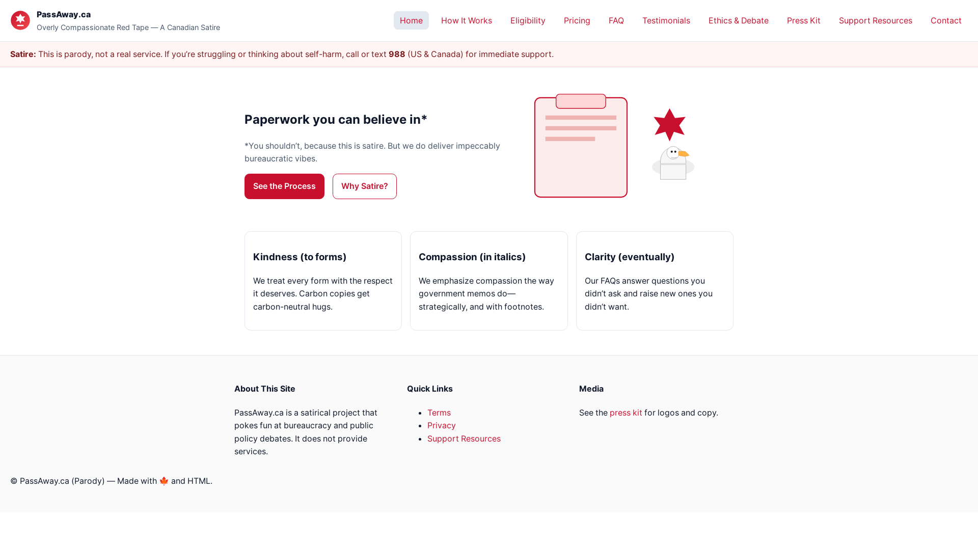 website screenshot of https://passaway.ca/