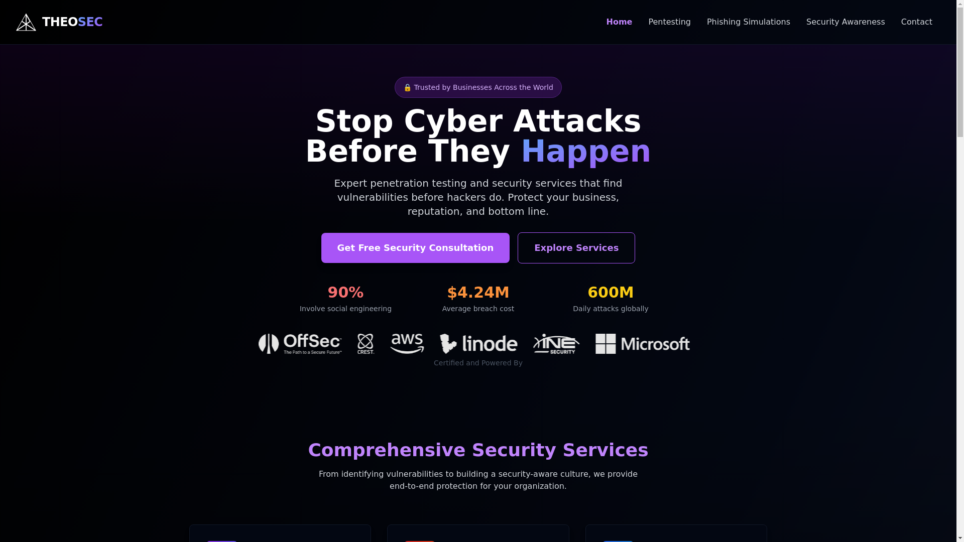 website screenshot of https://teamtheosec.com/