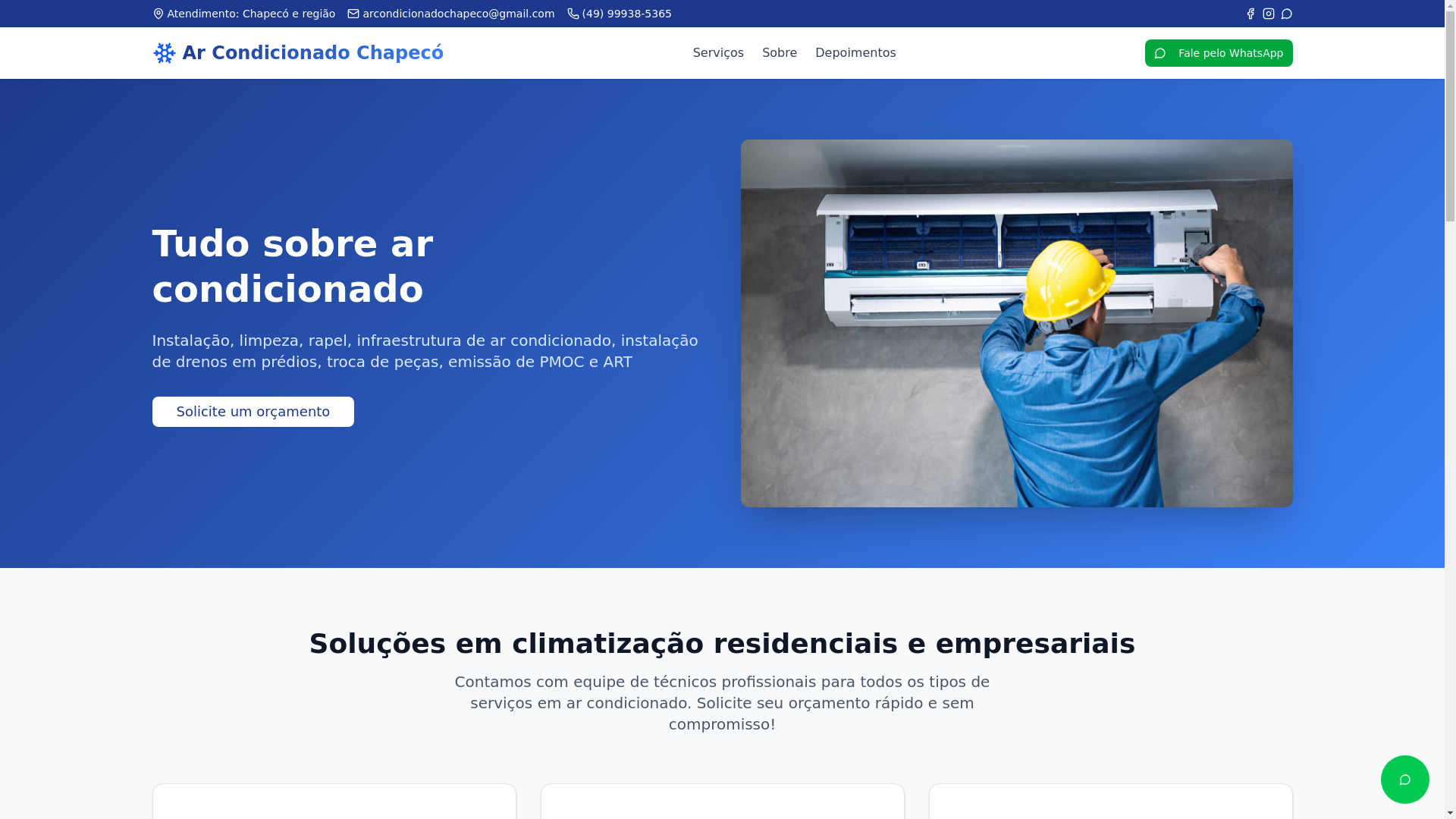 website screenshot of https://arcondicionadochapeco.com.br/