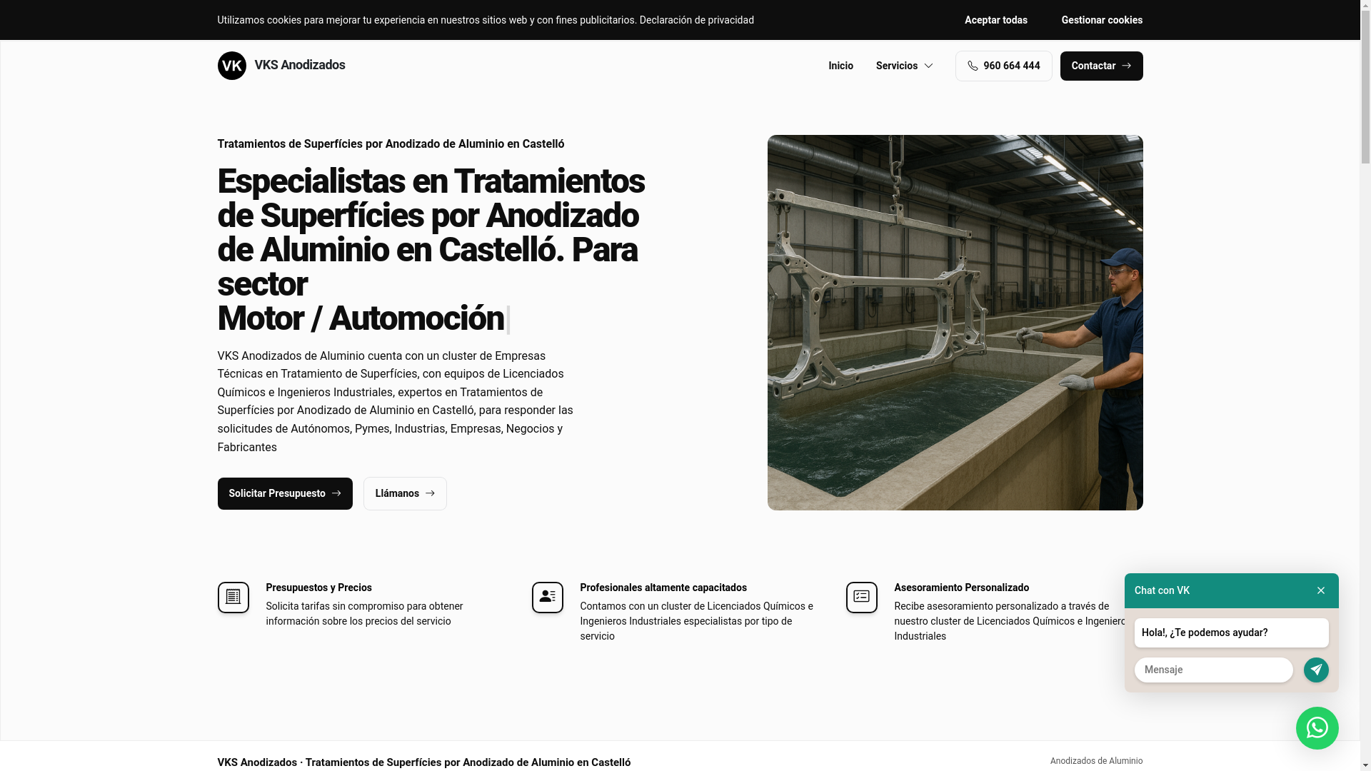 website screenshot of https://vksanodizadoscastello.es/