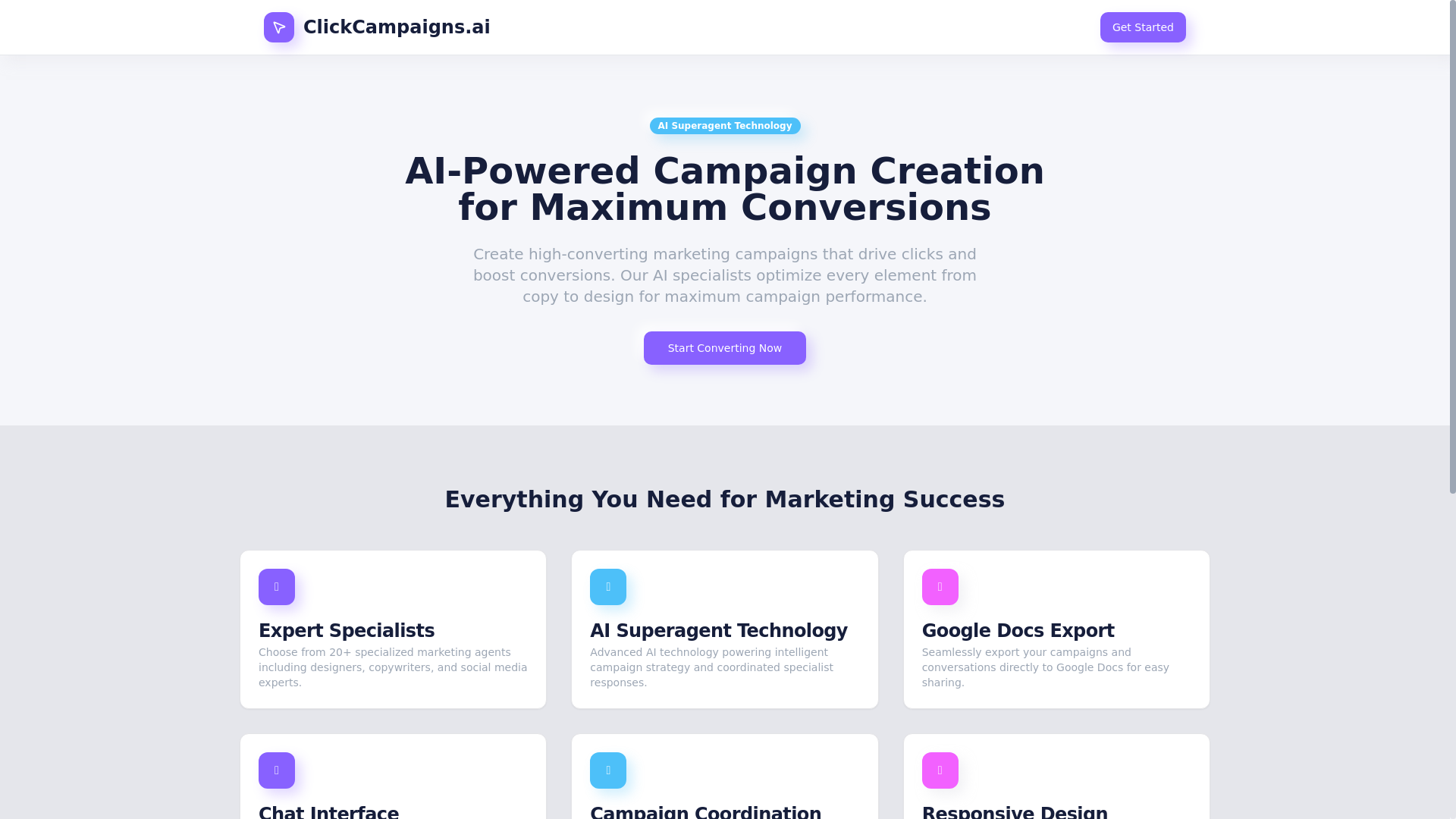 website screenshot of https://clickcampaigns.ai/