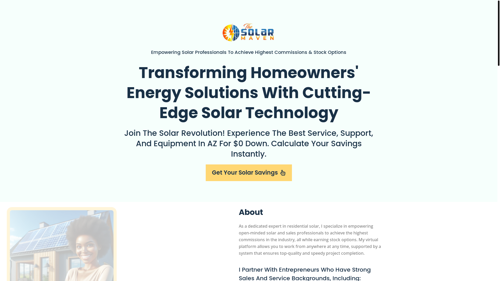 website screenshot of https://thesolarmaven.co/