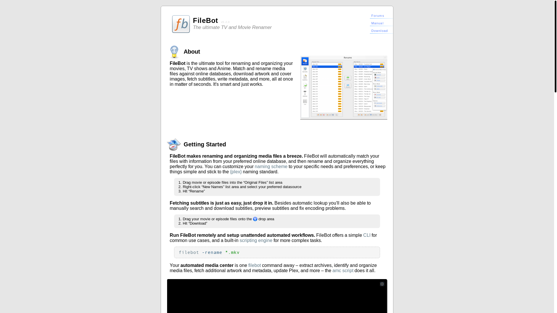 website screenshot of https://filebot.net