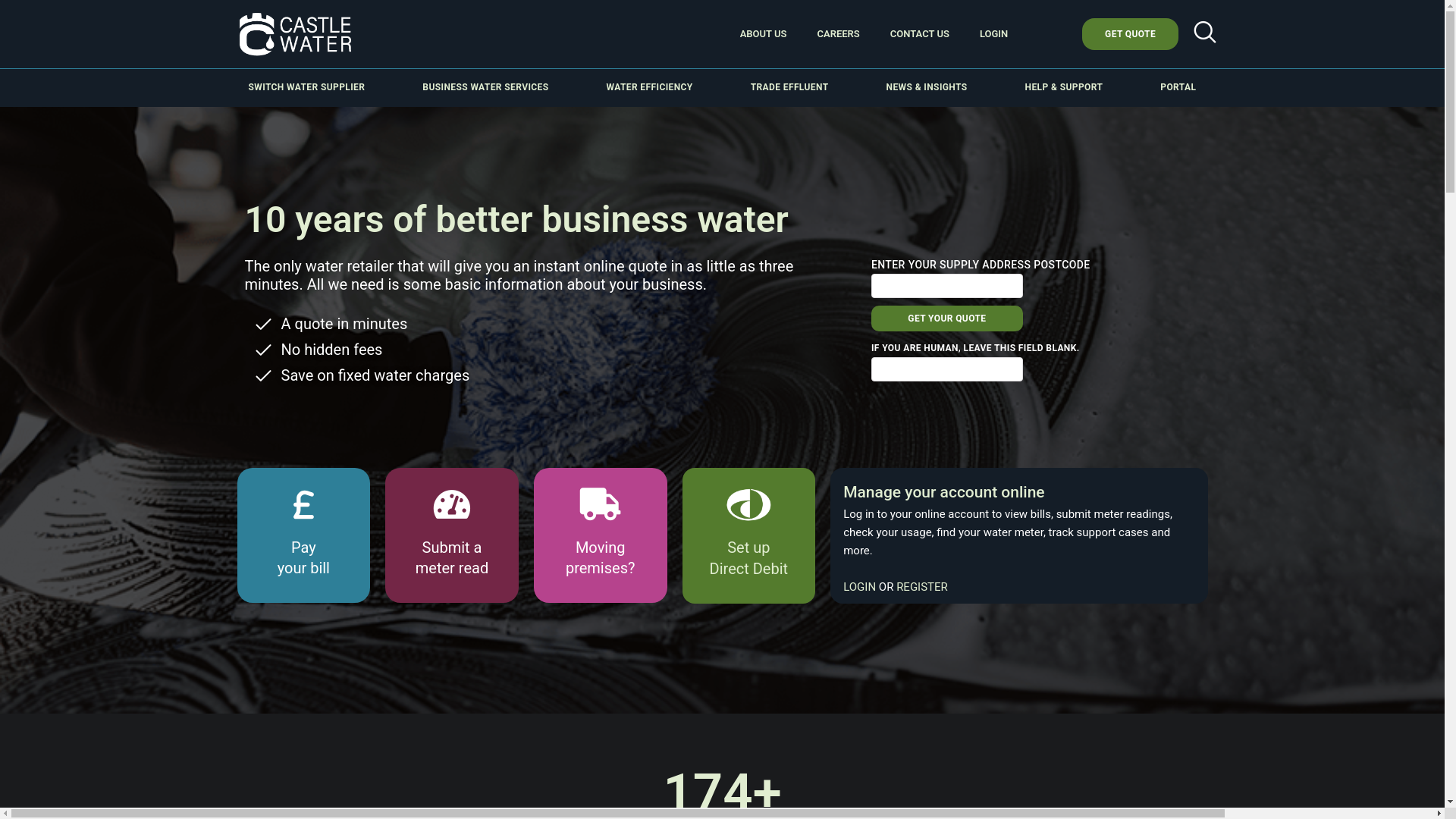 website screenshot of https://www.castlewater.co.uk/