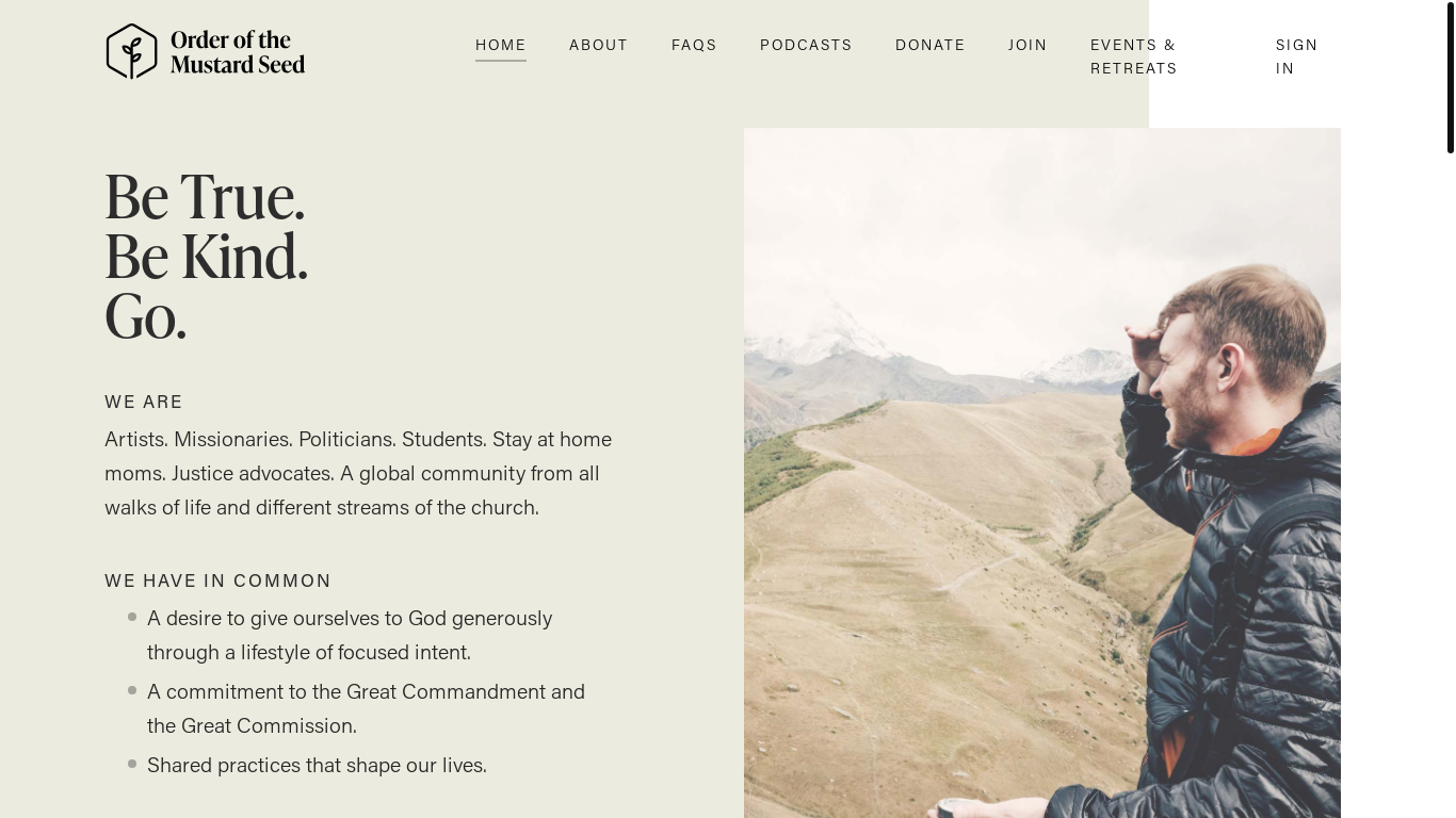 website screenshot of https://www.orderofthemustardseed.com/