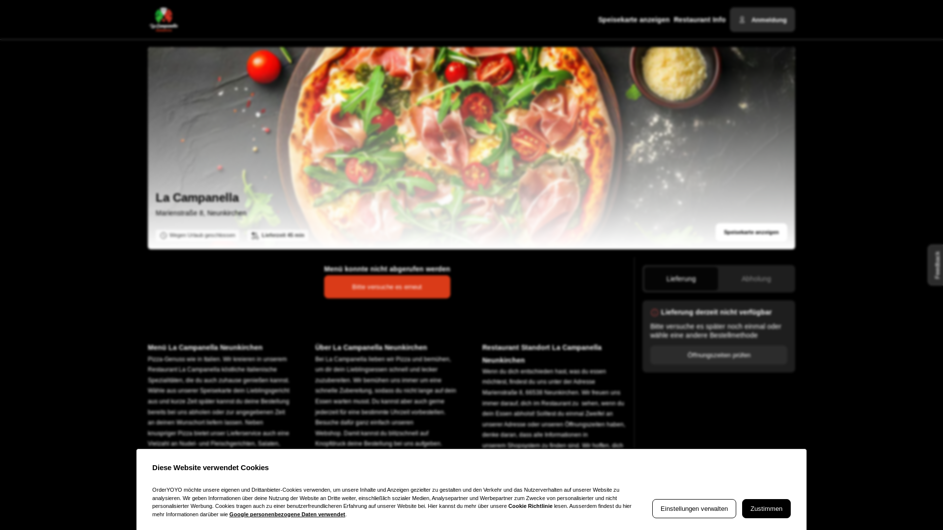website screenshot of https://la-campanella-lieferservice.de/