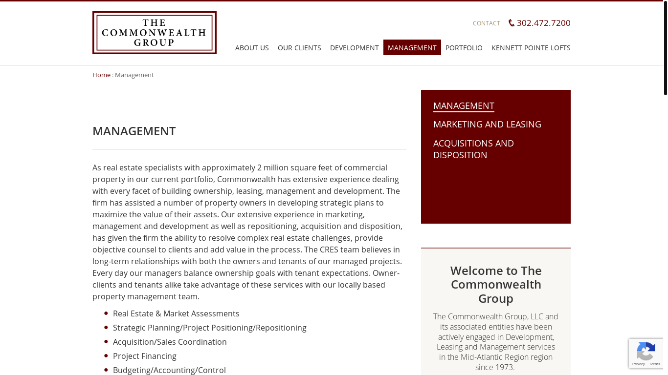 website screenshot of https://commonwealthltd.net/management/