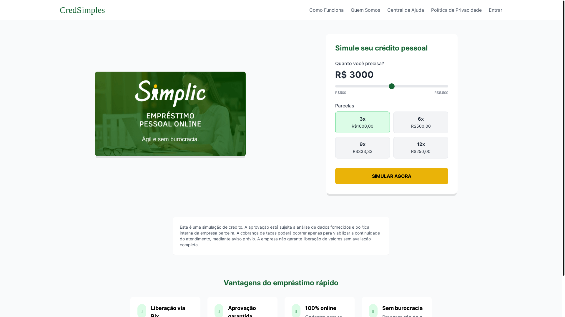 website screenshot of https://credsimples.online/
