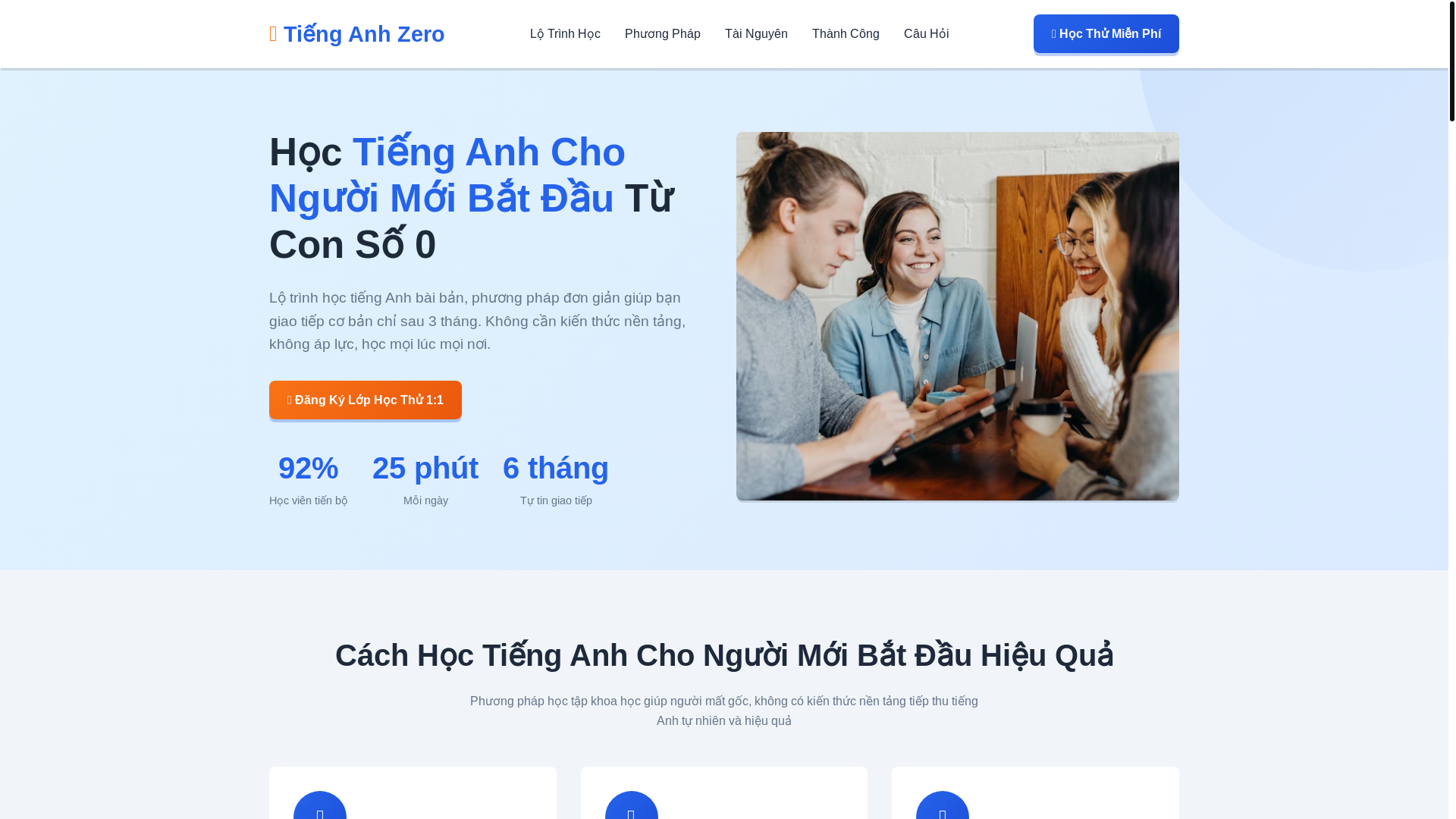 website screenshot of https://tienganhzero.blog/