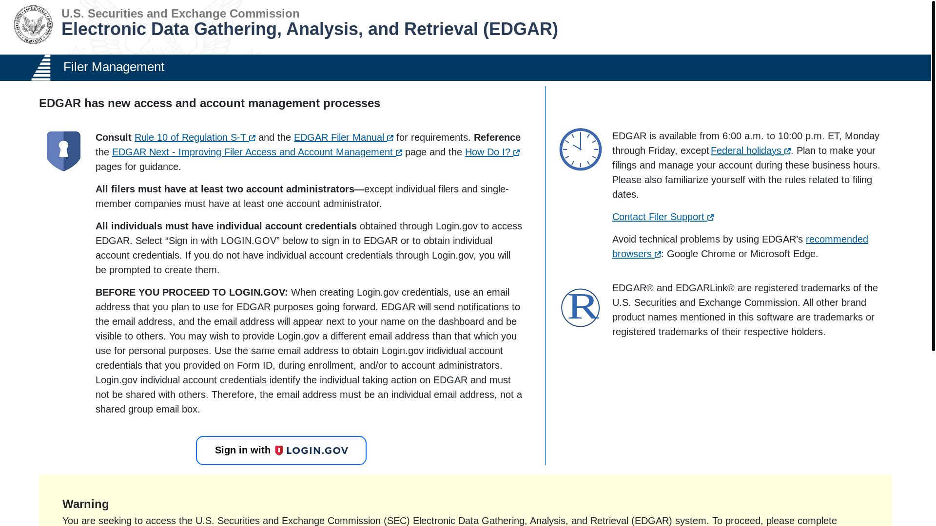 website screenshot of https://www.filermanagement.edgarfiling.sec.gov/
