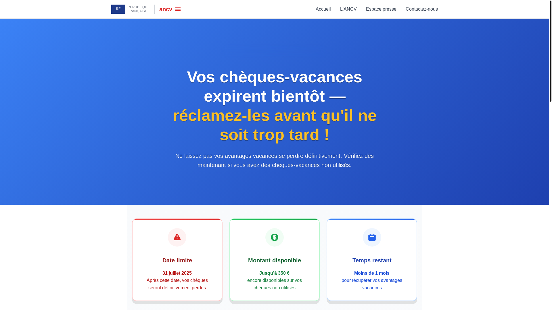 website screenshot of https://ancv-cheques-france.pages.dev/