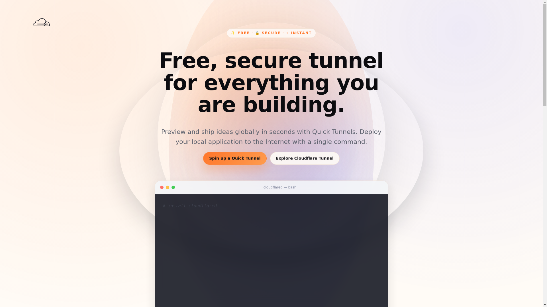 website screenshot of http://trycloudflare.com/