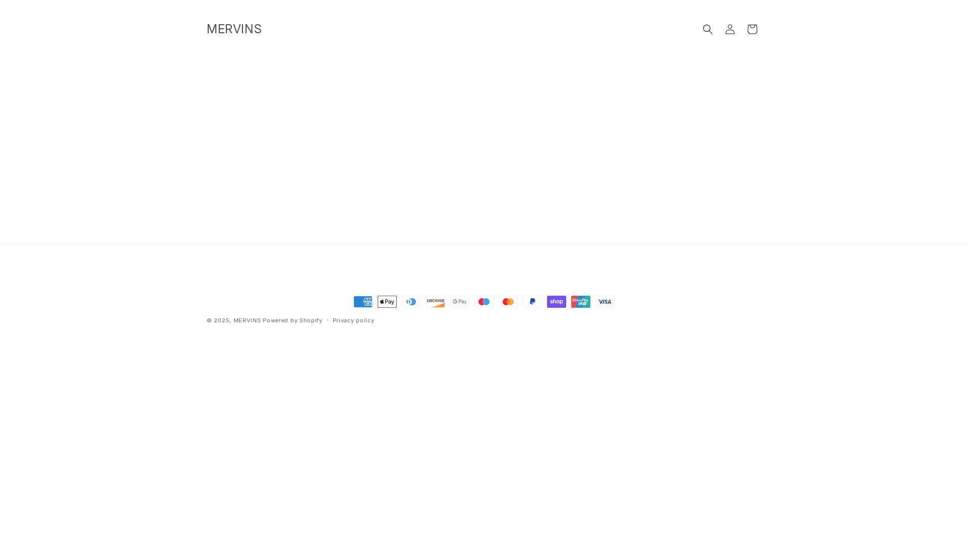 website screenshot of https://mervinsclothing.com/