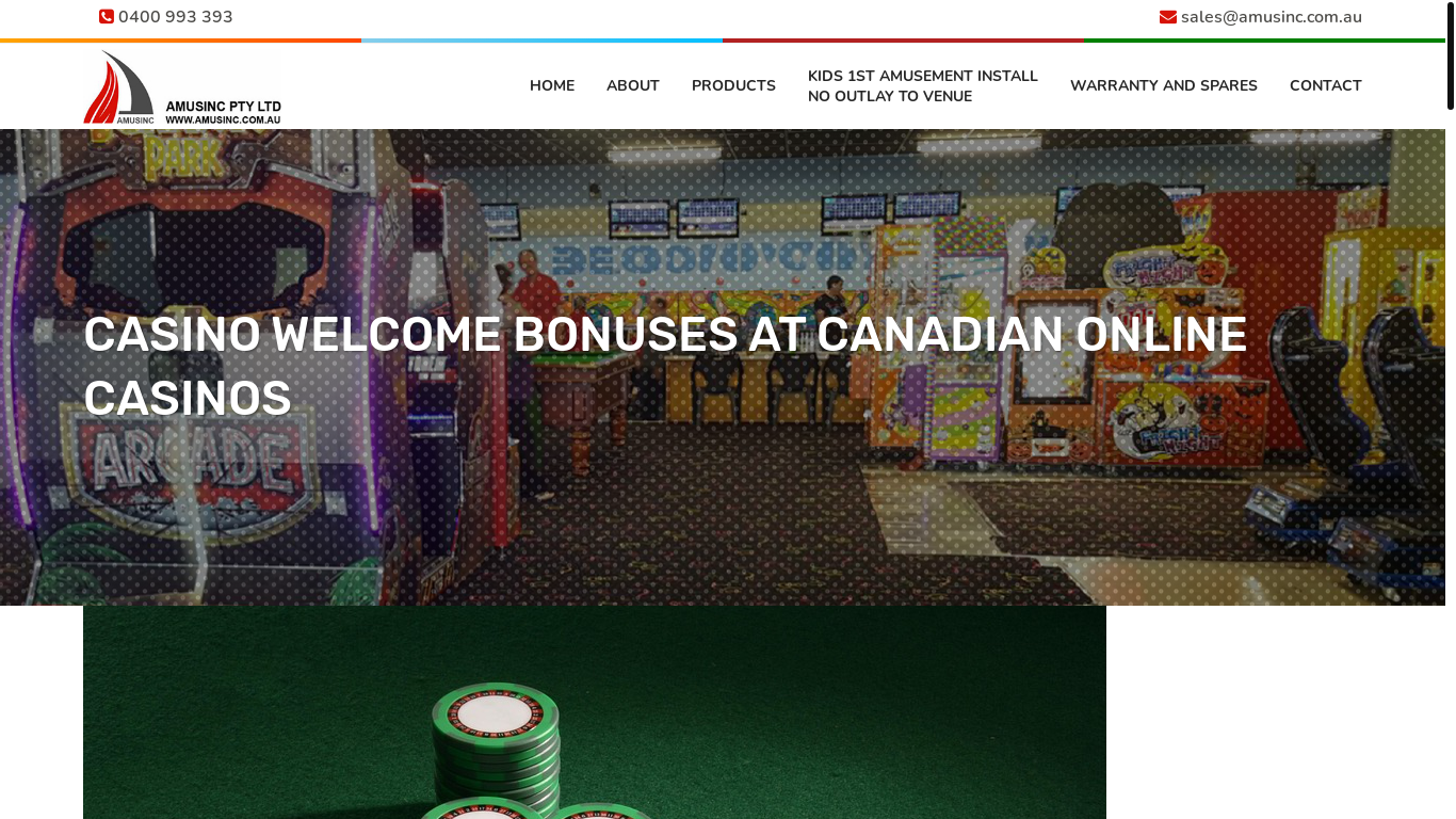 website screenshot of https://www.amusinc.com.au/casino-welcome-bonuses/