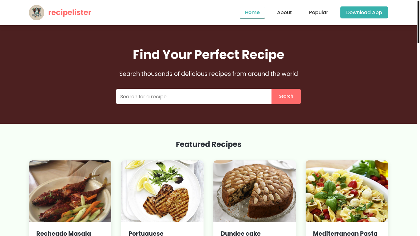 website screenshot of https://recipelister.com/
