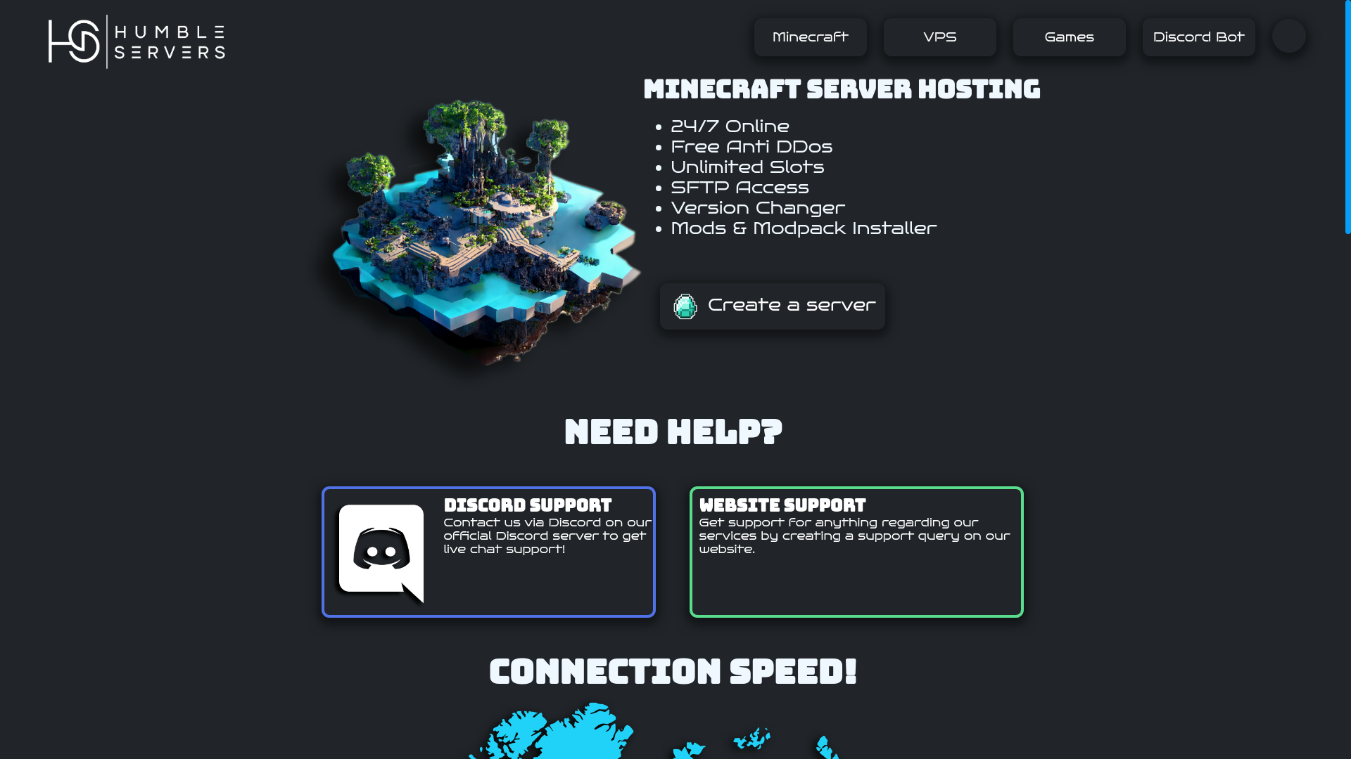 website screenshot of https://humbleservers.com/