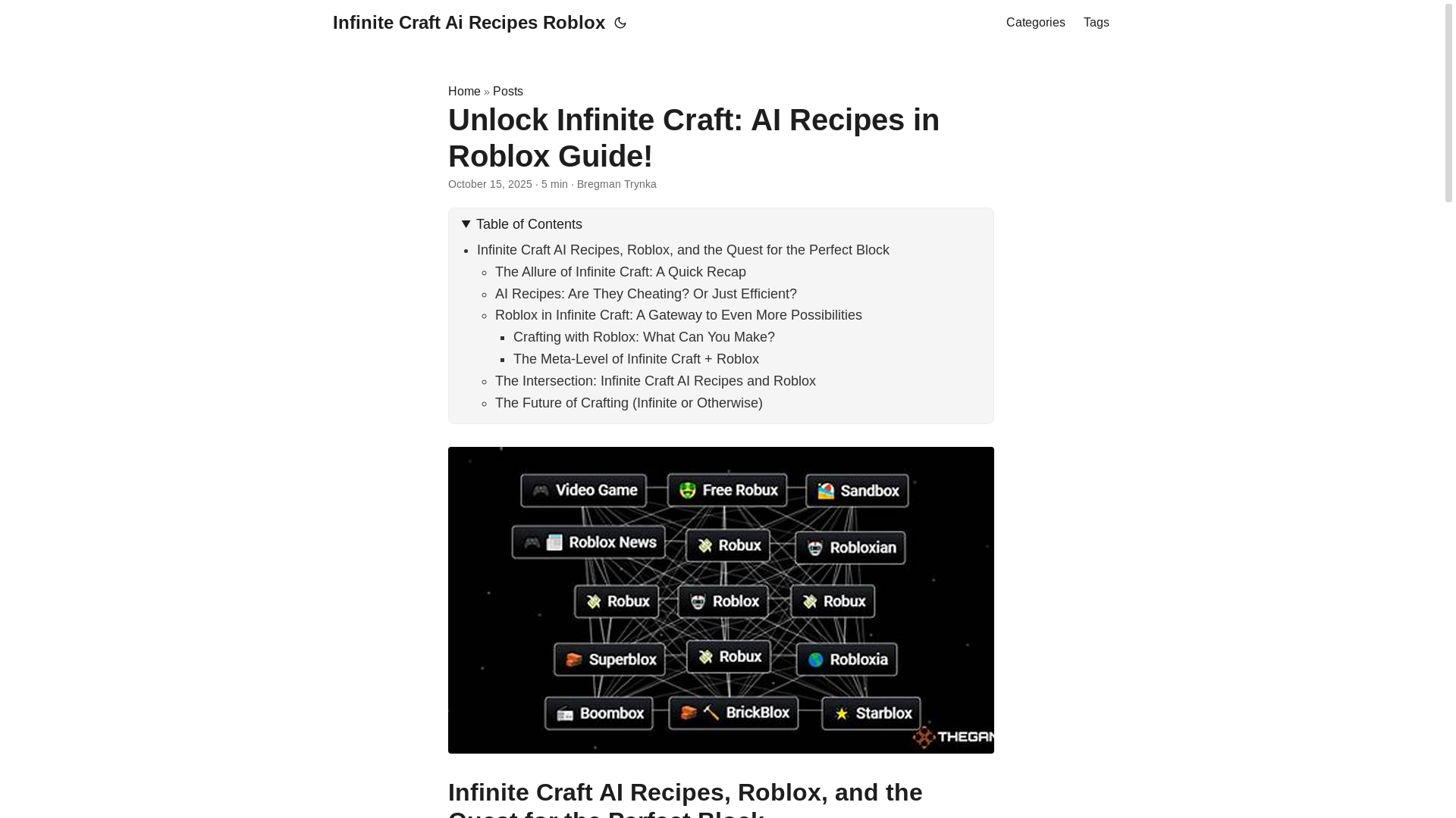 website screenshot of https://infinite-craft-ai-recipes-roblox.pages.dev/