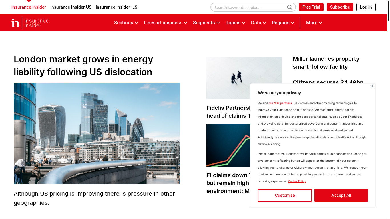 website screenshot of https://insuranceinsider.com/