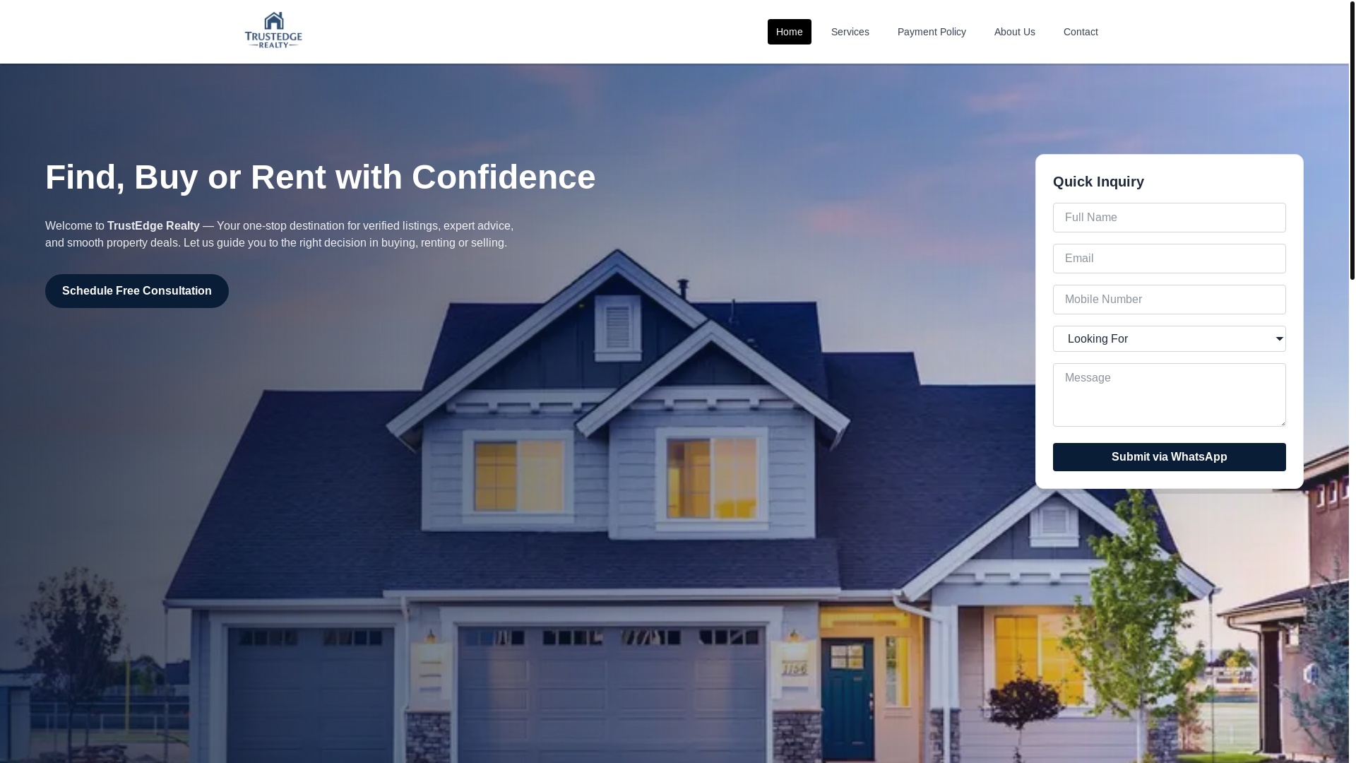 website screenshot of https://trustedgereality.in/