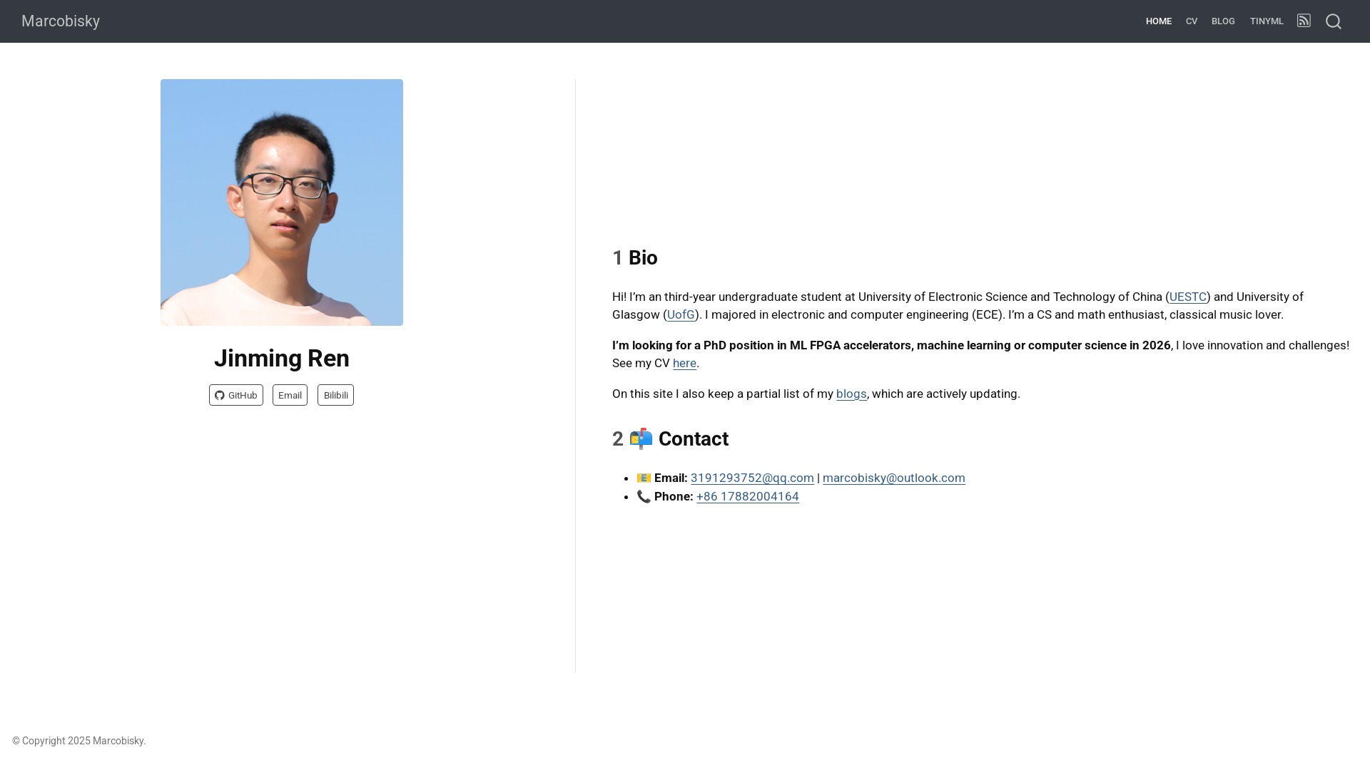 website screenshot of https://marcobisky.moe/