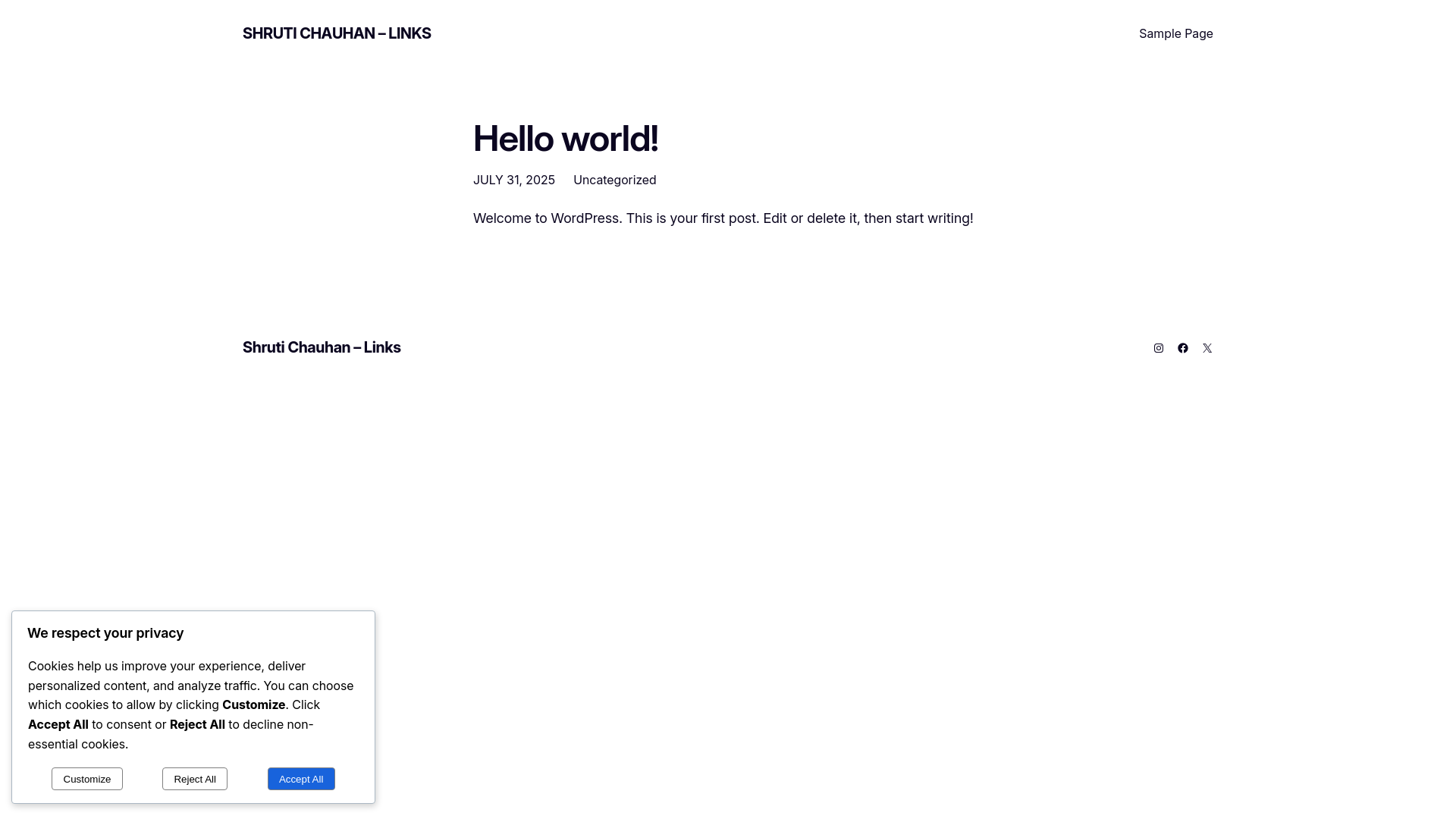 website screenshot of https://shrutichauhan.link/