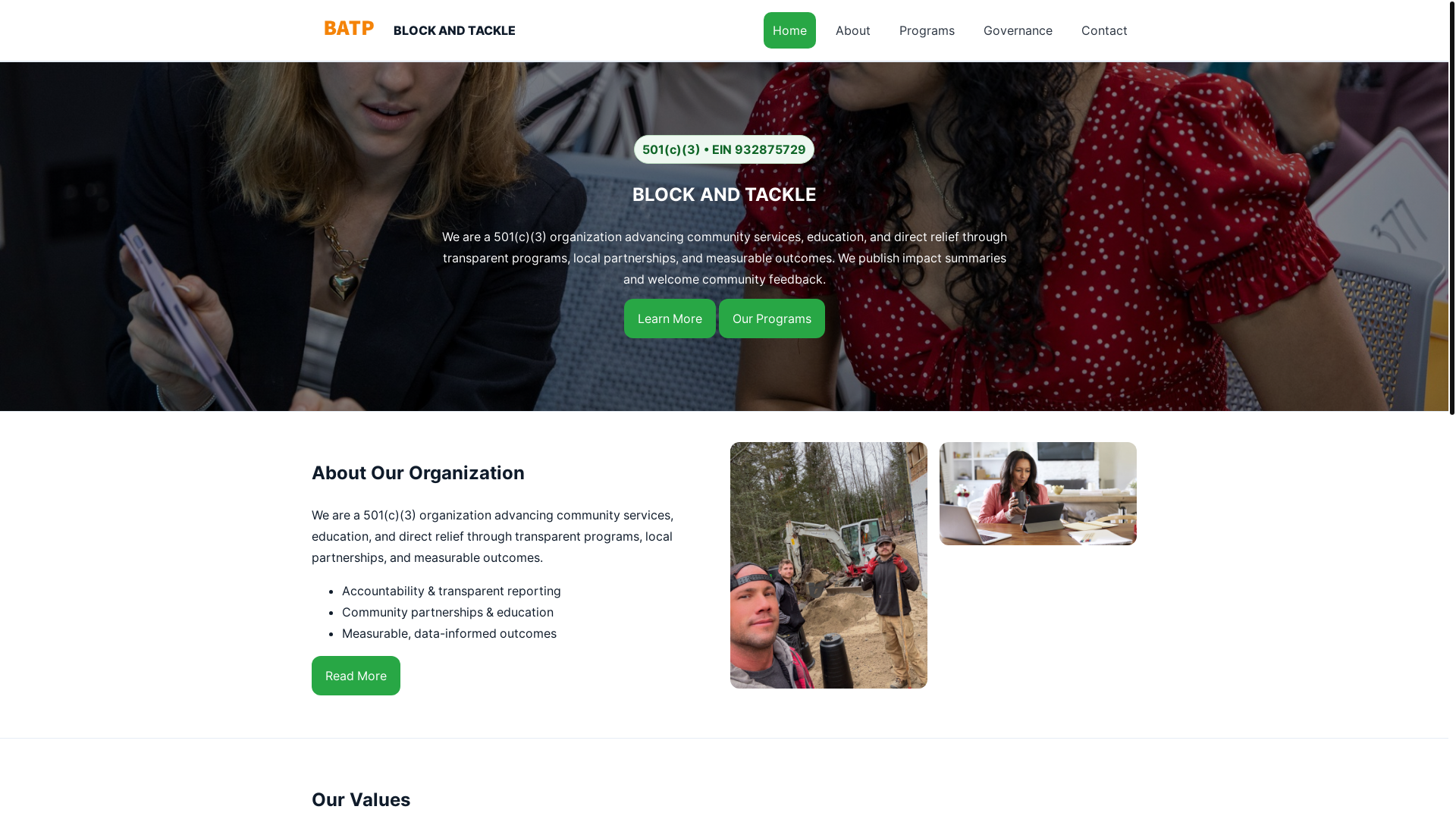 website screenshot of https://blockandtackle.cfd/