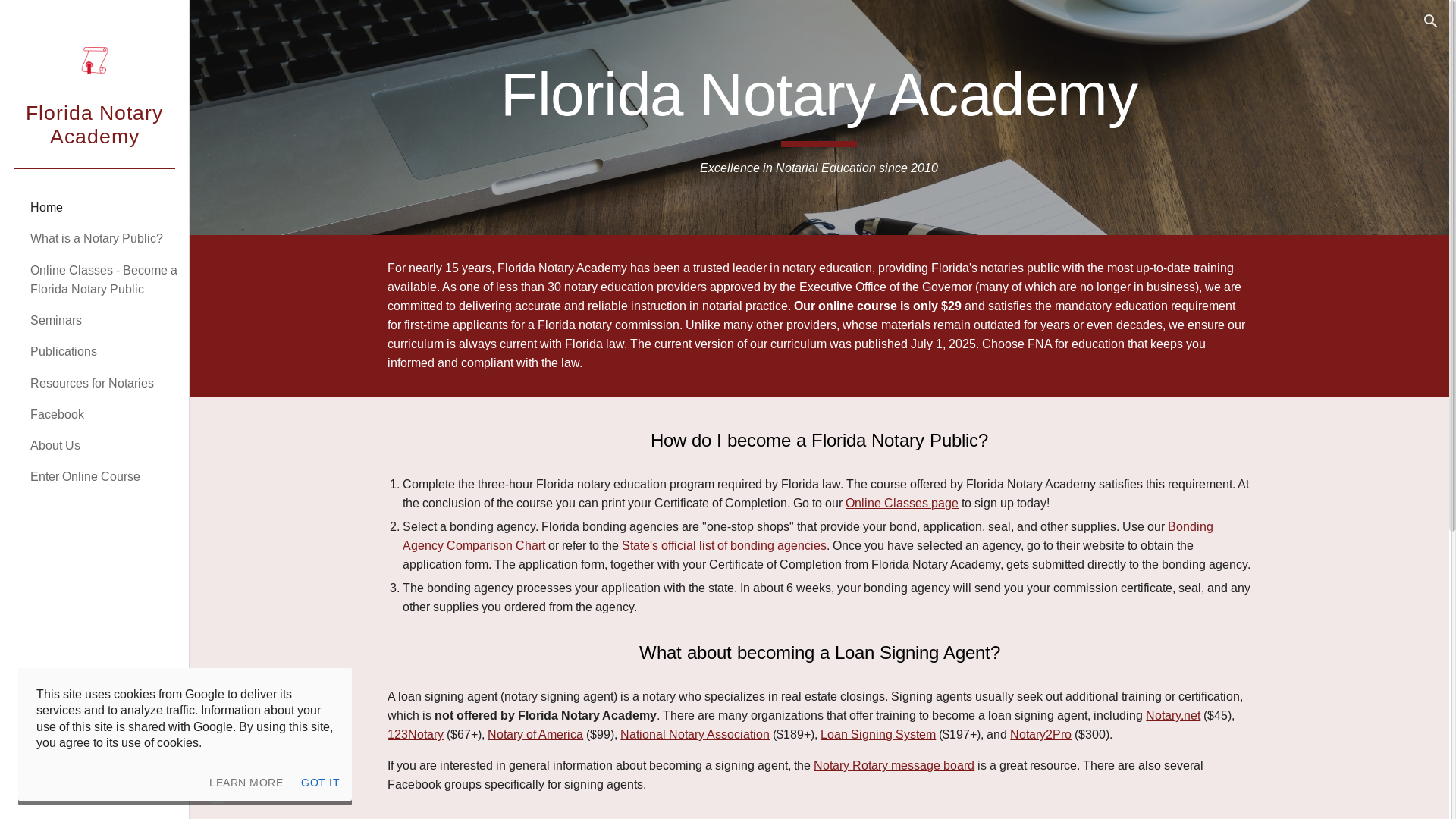 website screenshot of https://floridanotaryacademy.org/