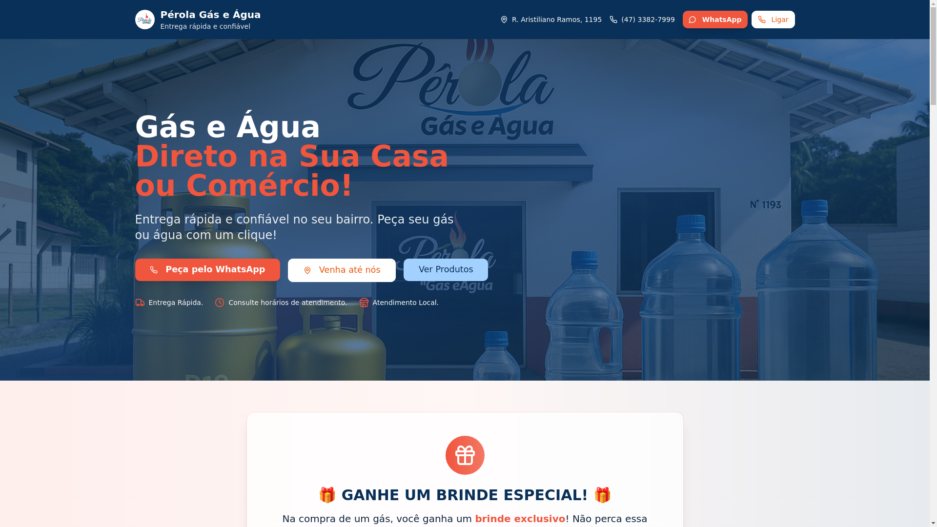 website screenshot of https://perolagaseagua.com.br/