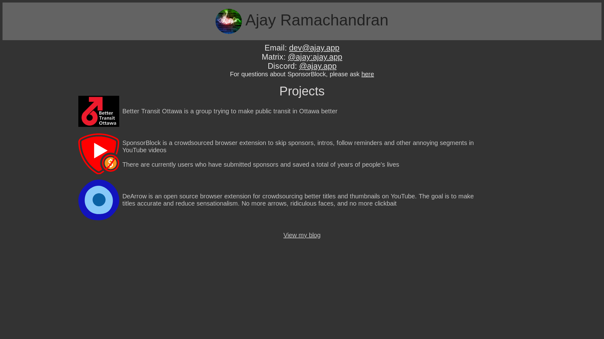 website screenshot of https://ajay.app