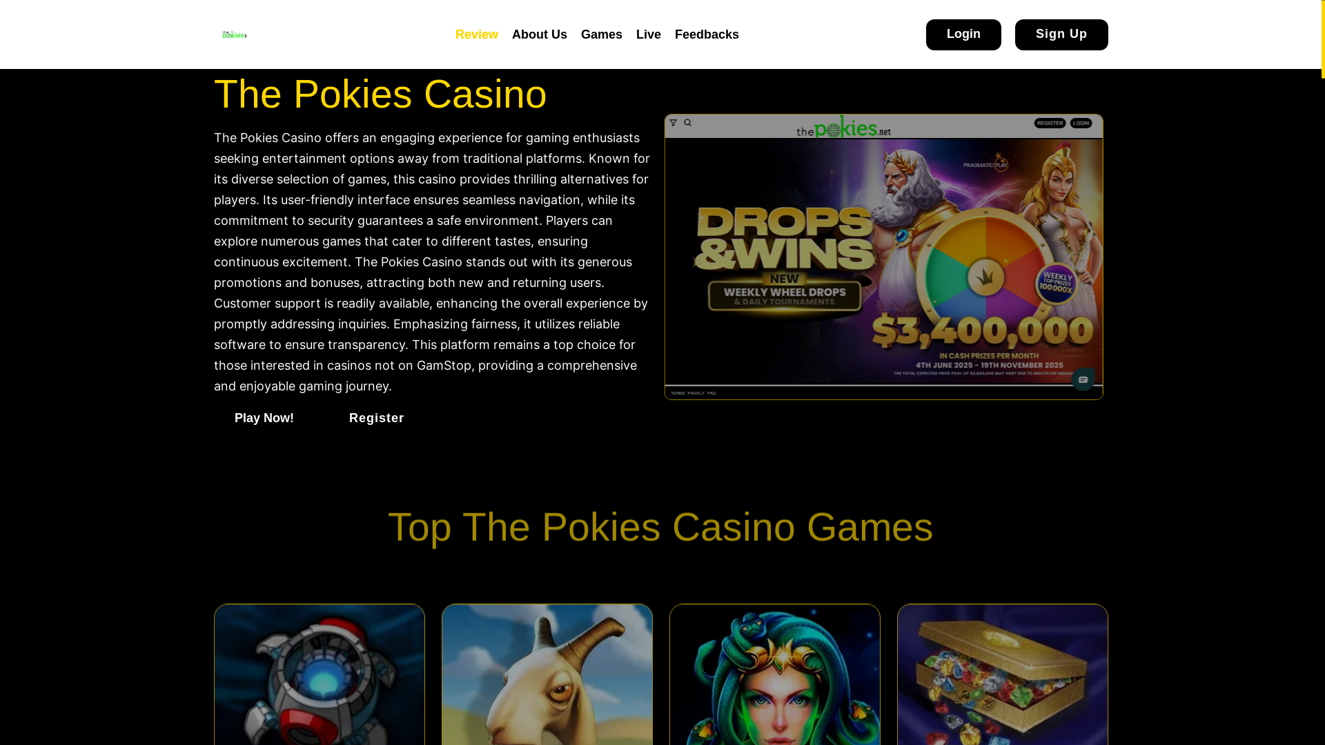 website screenshot of https://thepokiescasino.co.uk/