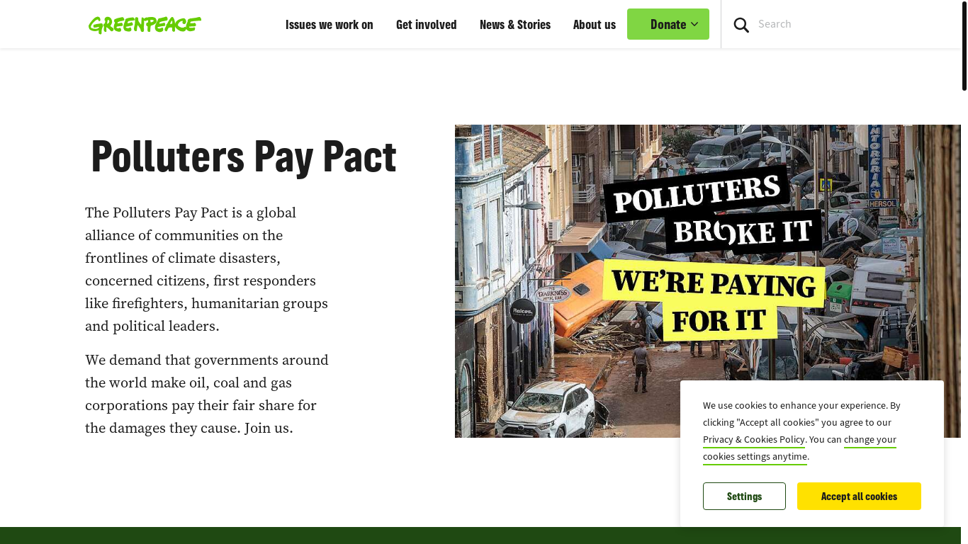 website screenshot of https://polluterspaypact.com/